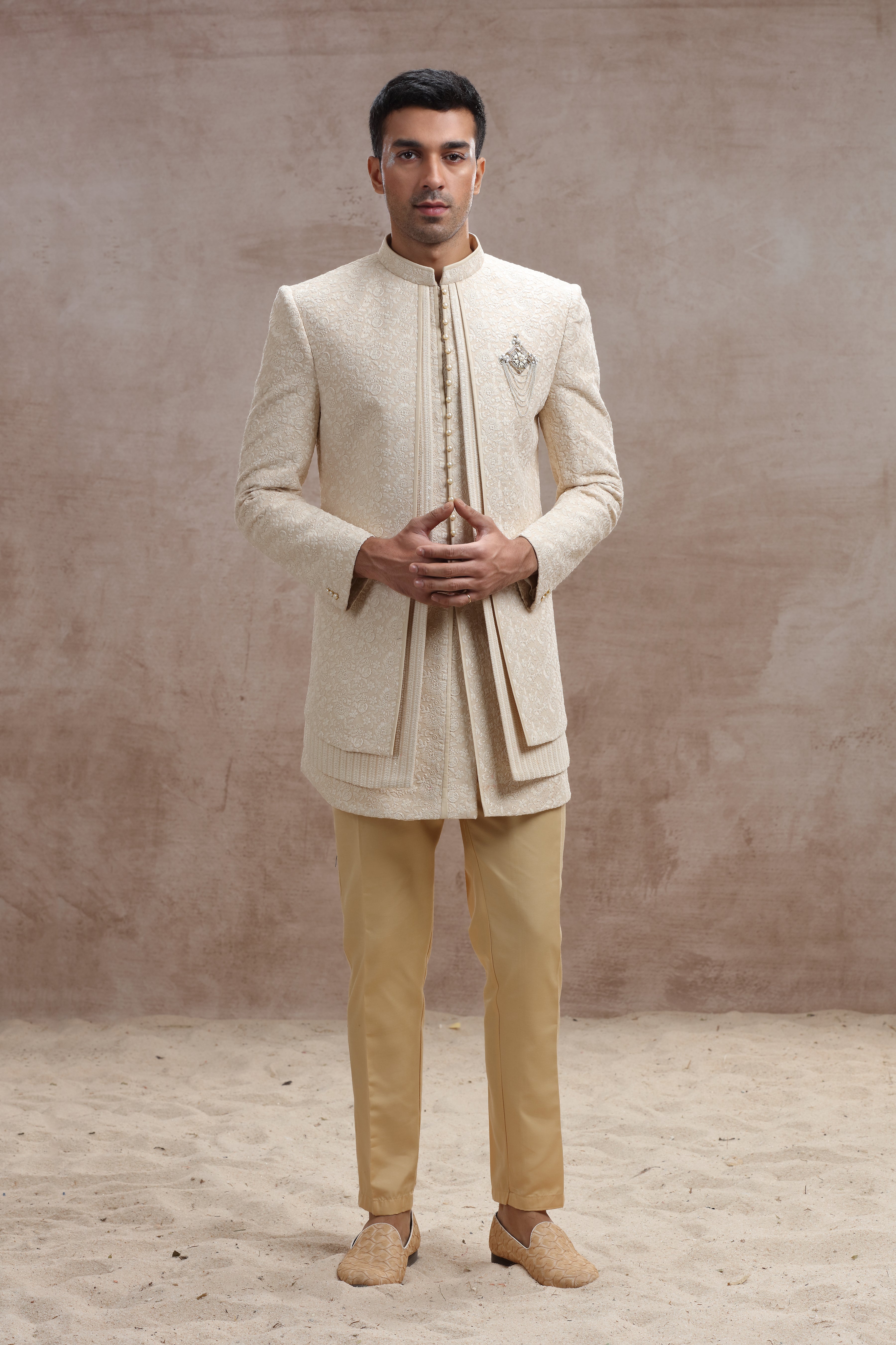 Beige Color Indo Western with Chikankari Work