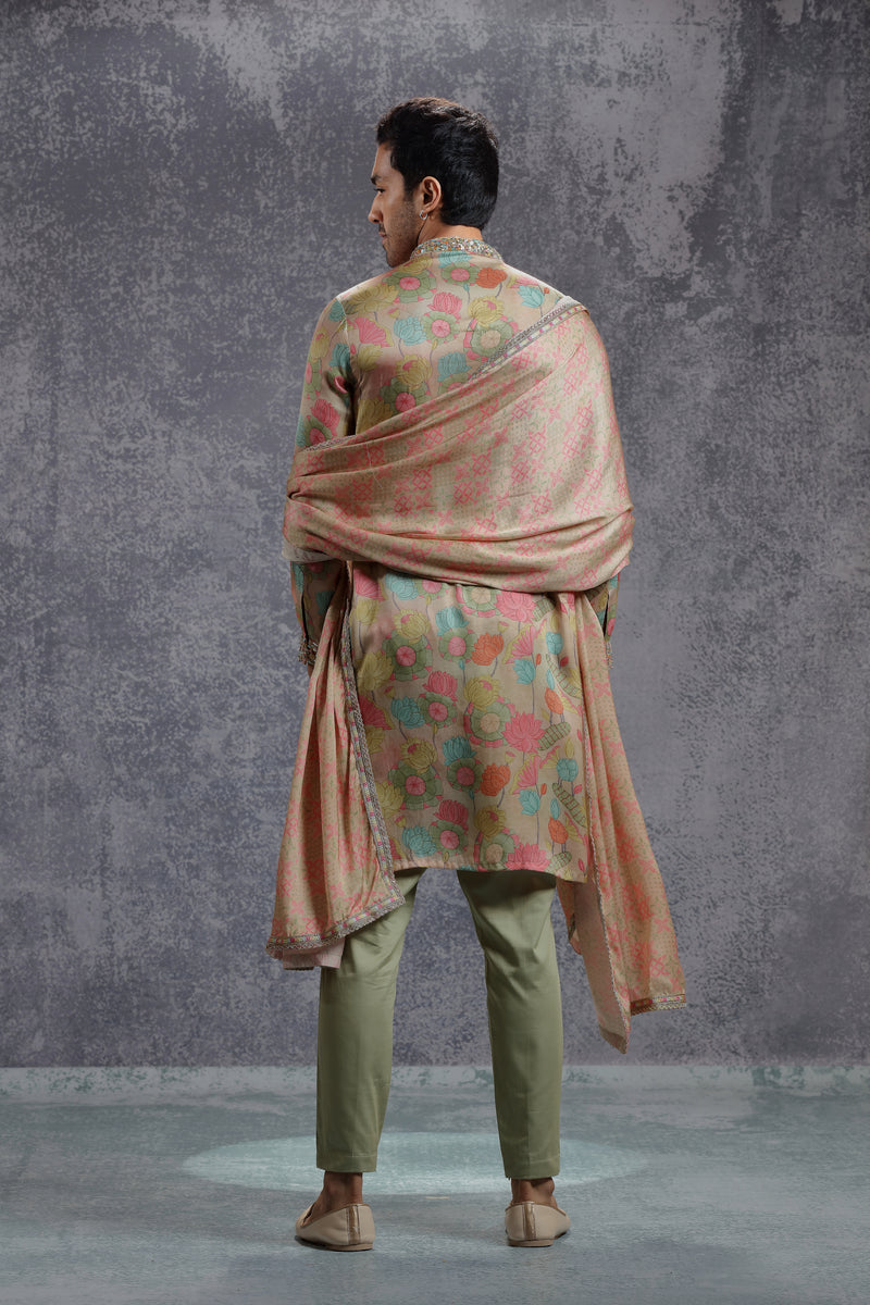 Peach Kurta with Sequins Embroidery