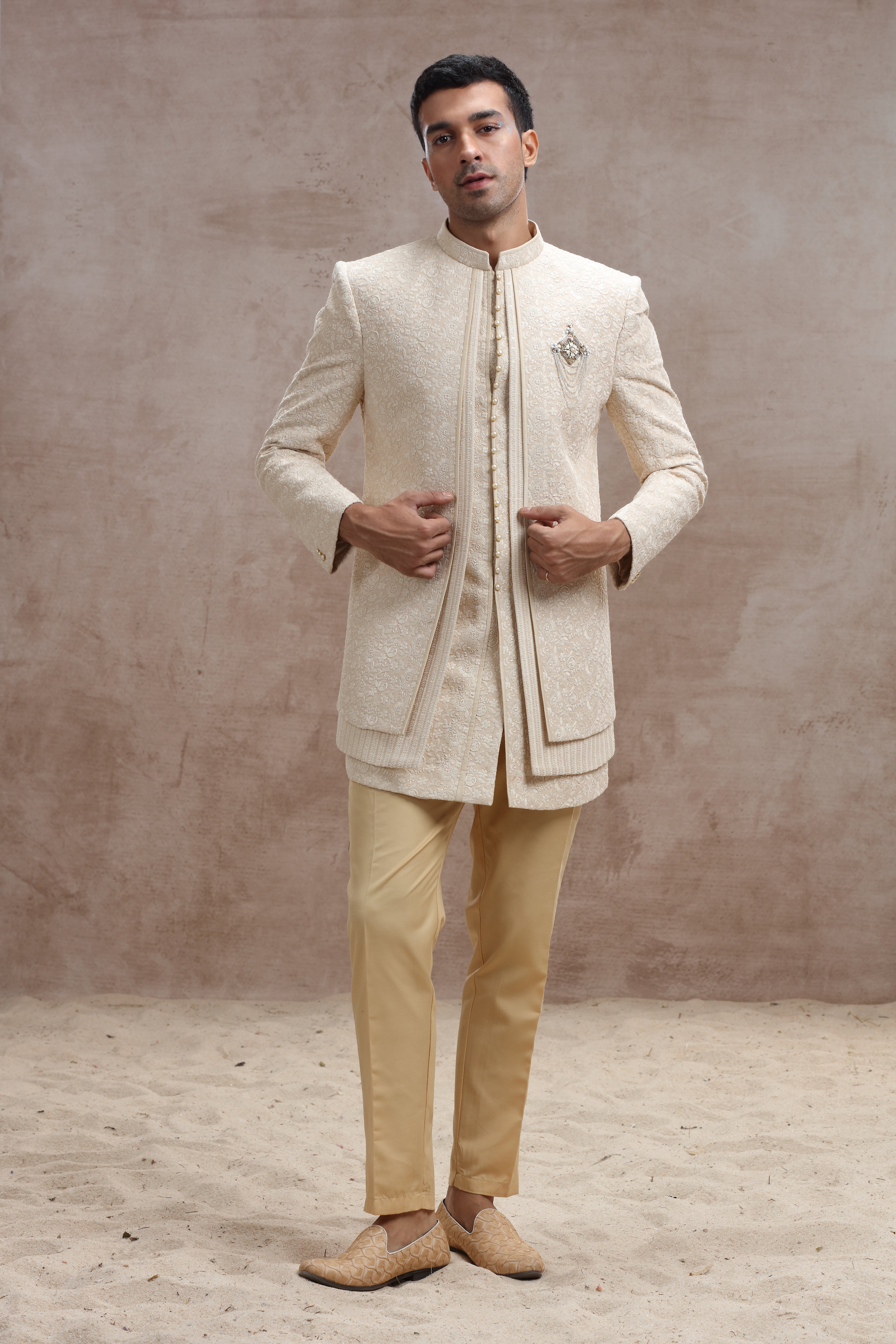 Beige Color Indo Western with Chikankari Work