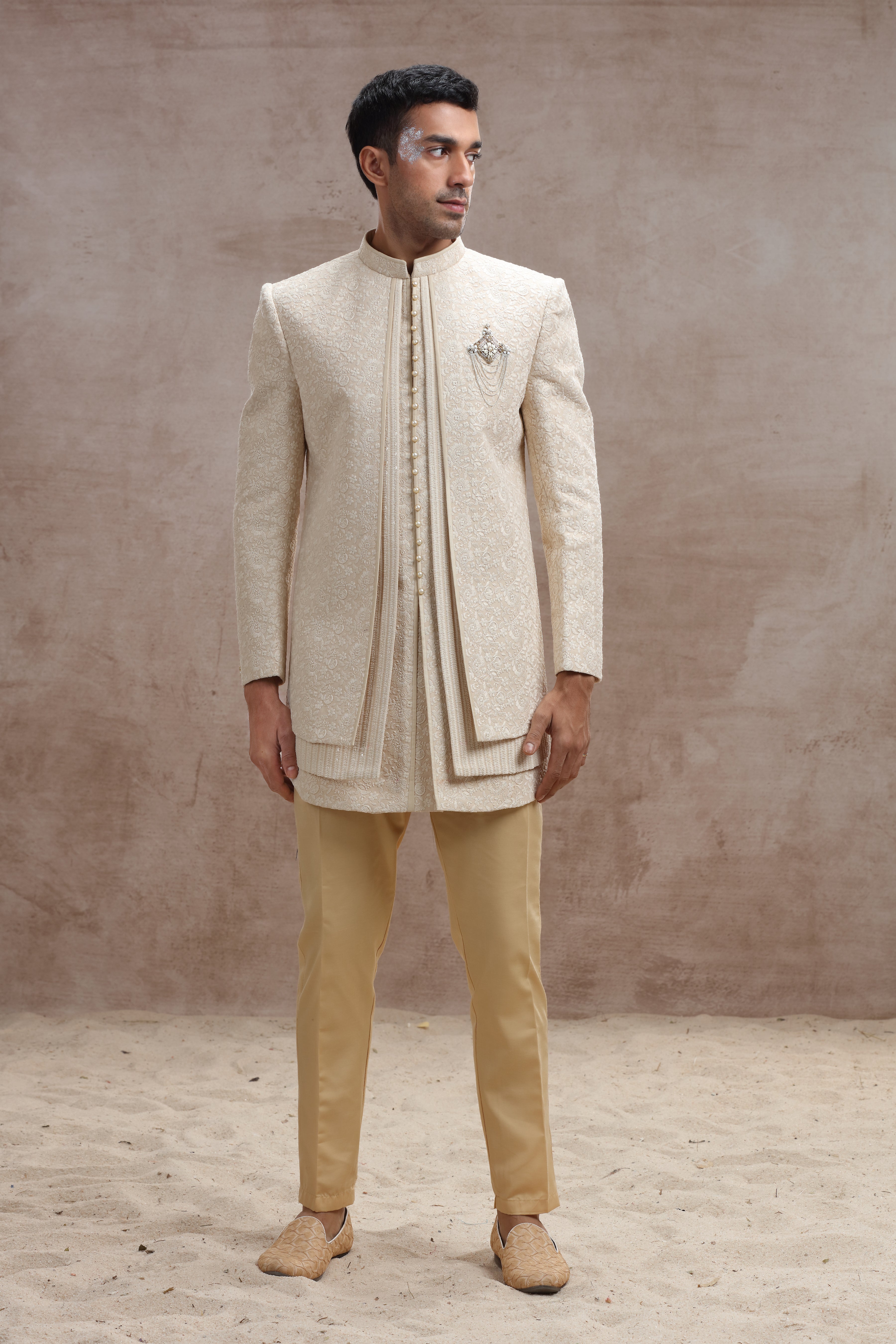 Beige Color Indo Western with Chikankari Work