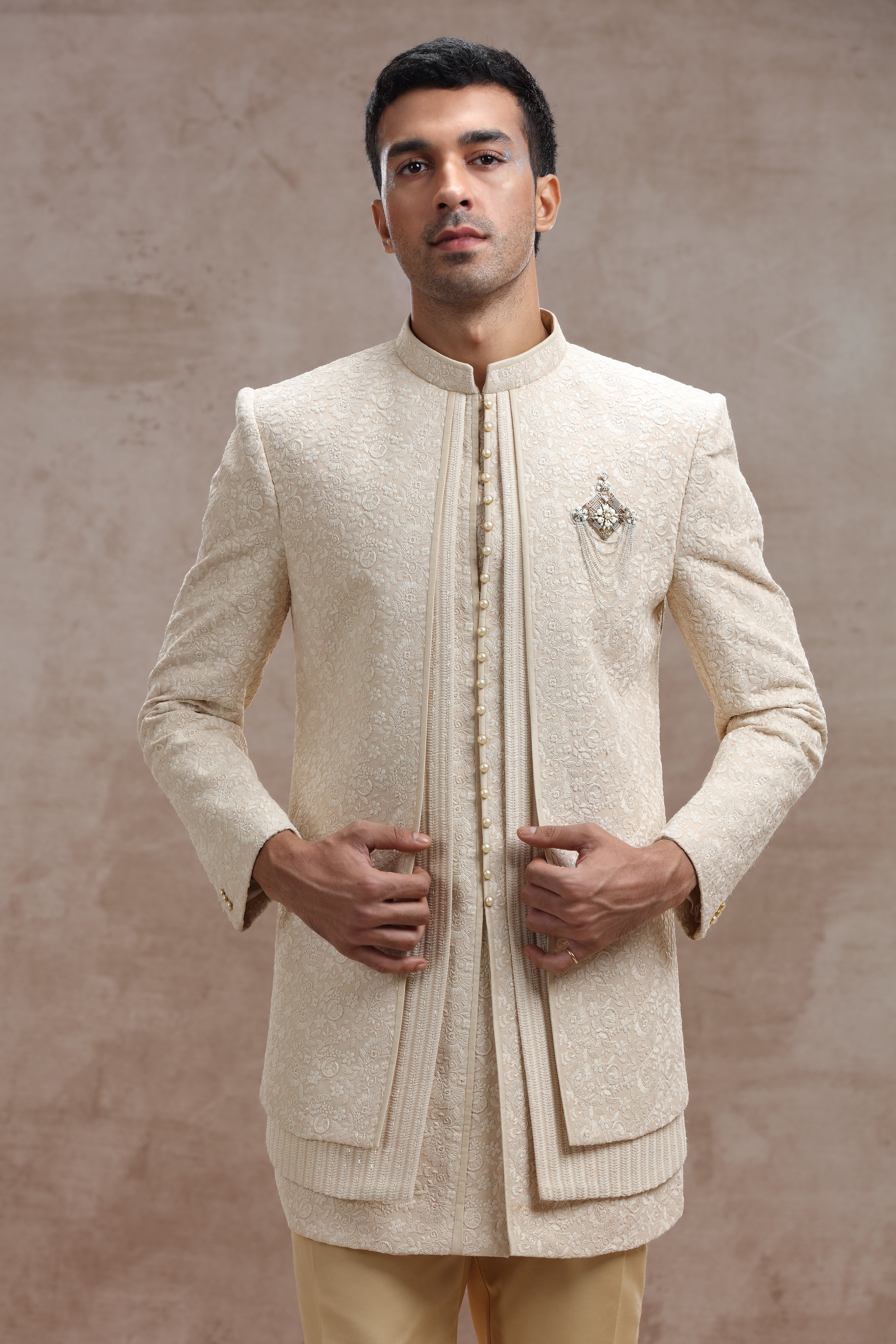 Beige Color Indo Western with Chikankari Work