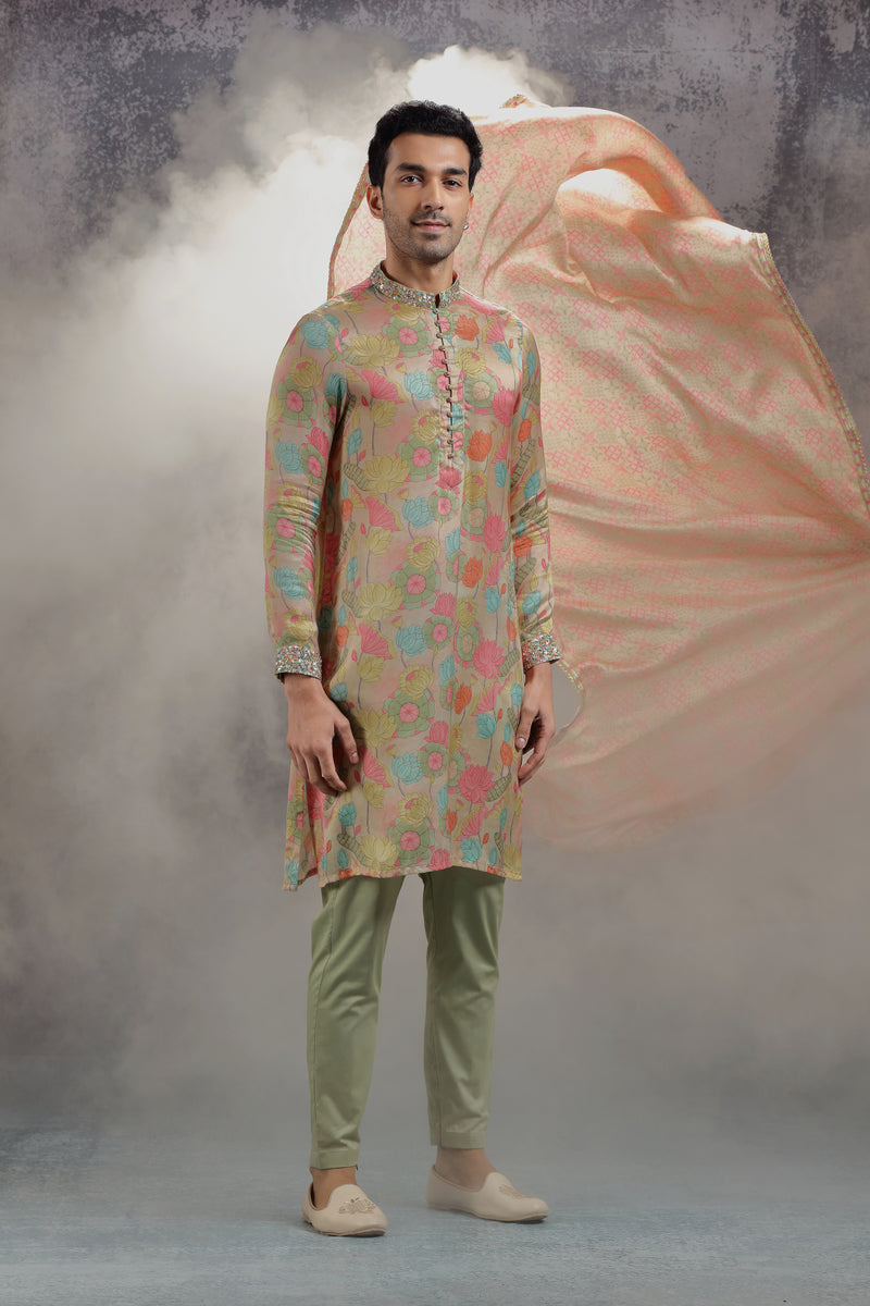 Peach Kurta with Sequins Embroidery