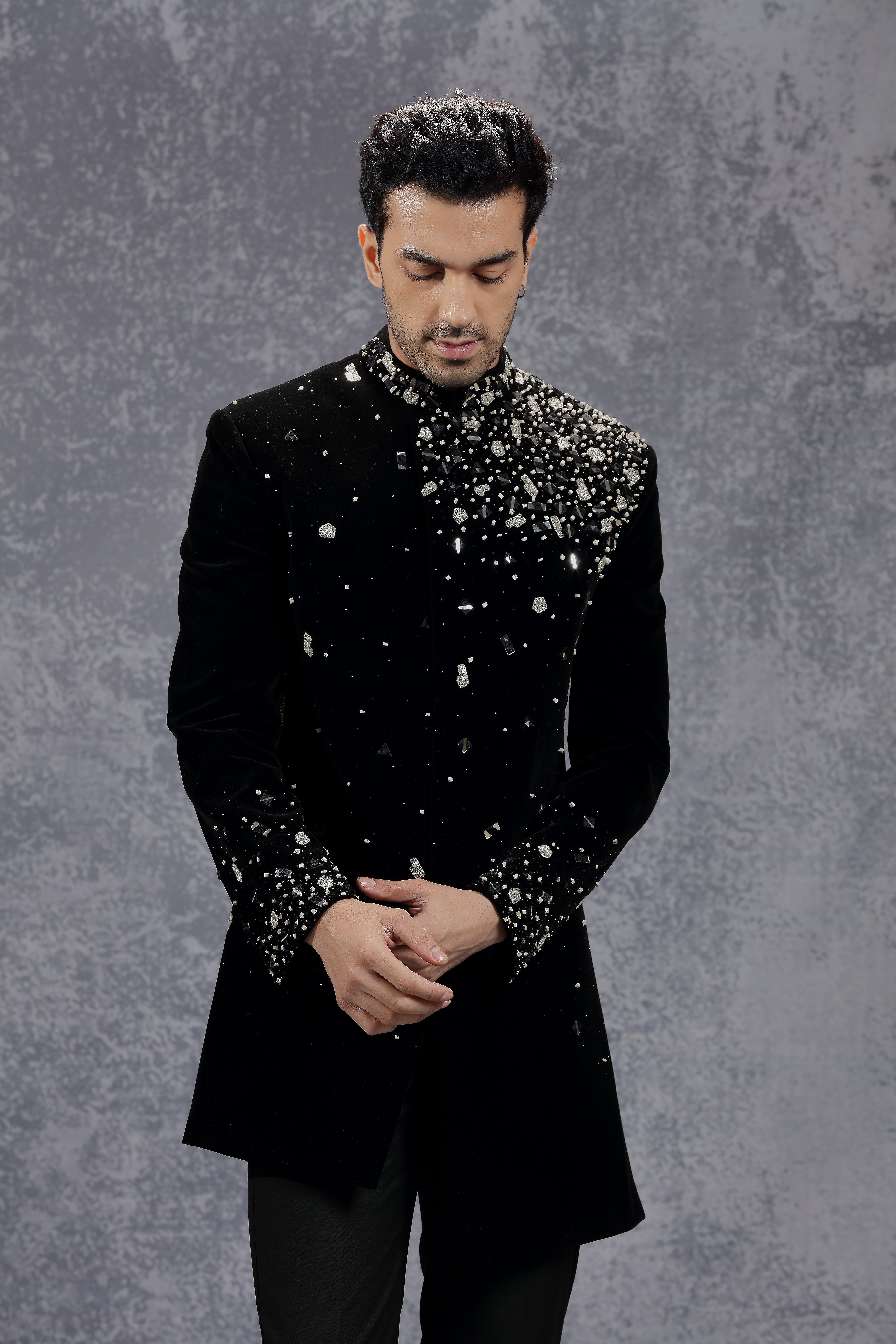 Black Jodhpuri Jacket with Placement Embroidery S 36 Black