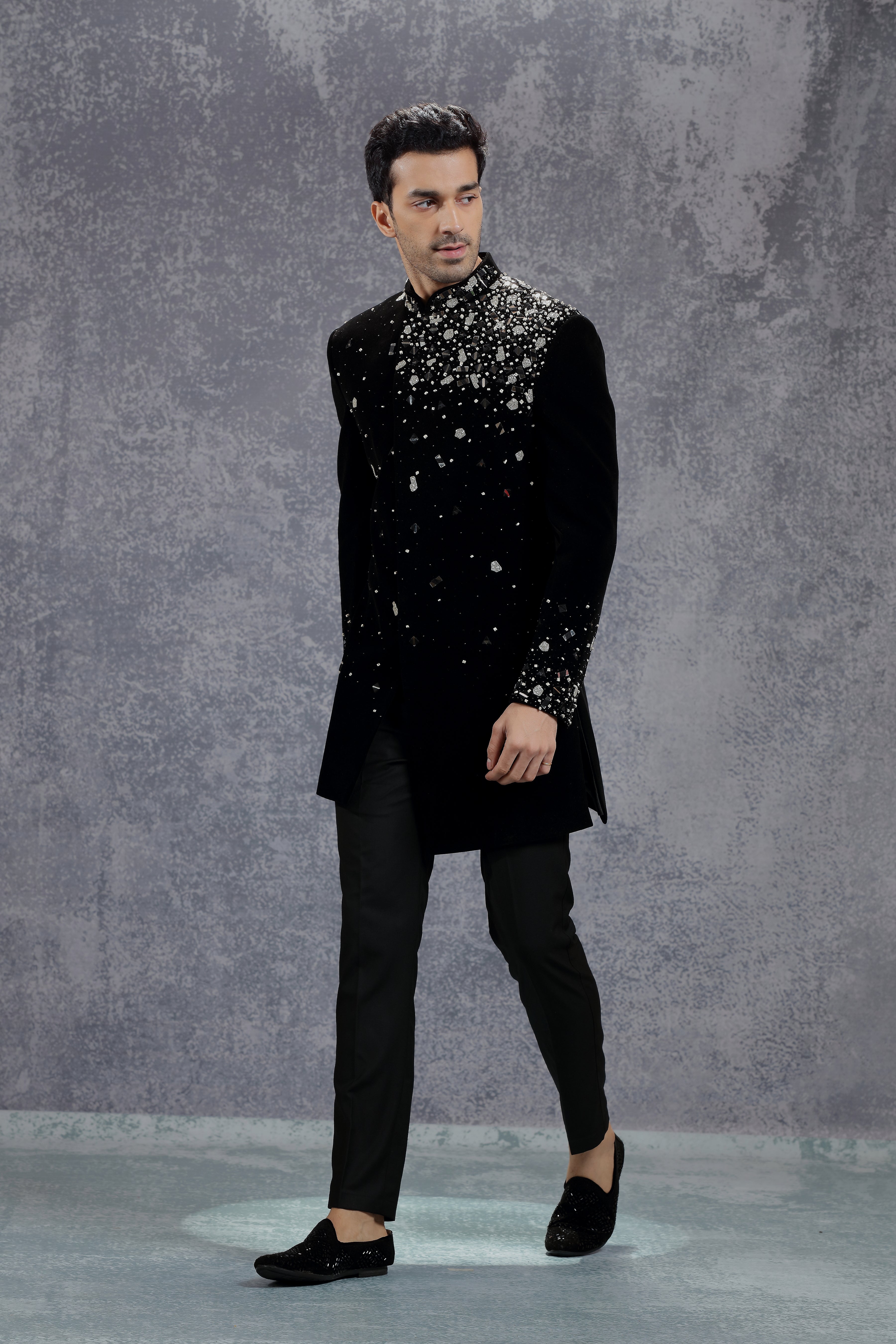 Black Jodhpuri Jacket with Placement Embroidery (S) 36 Black