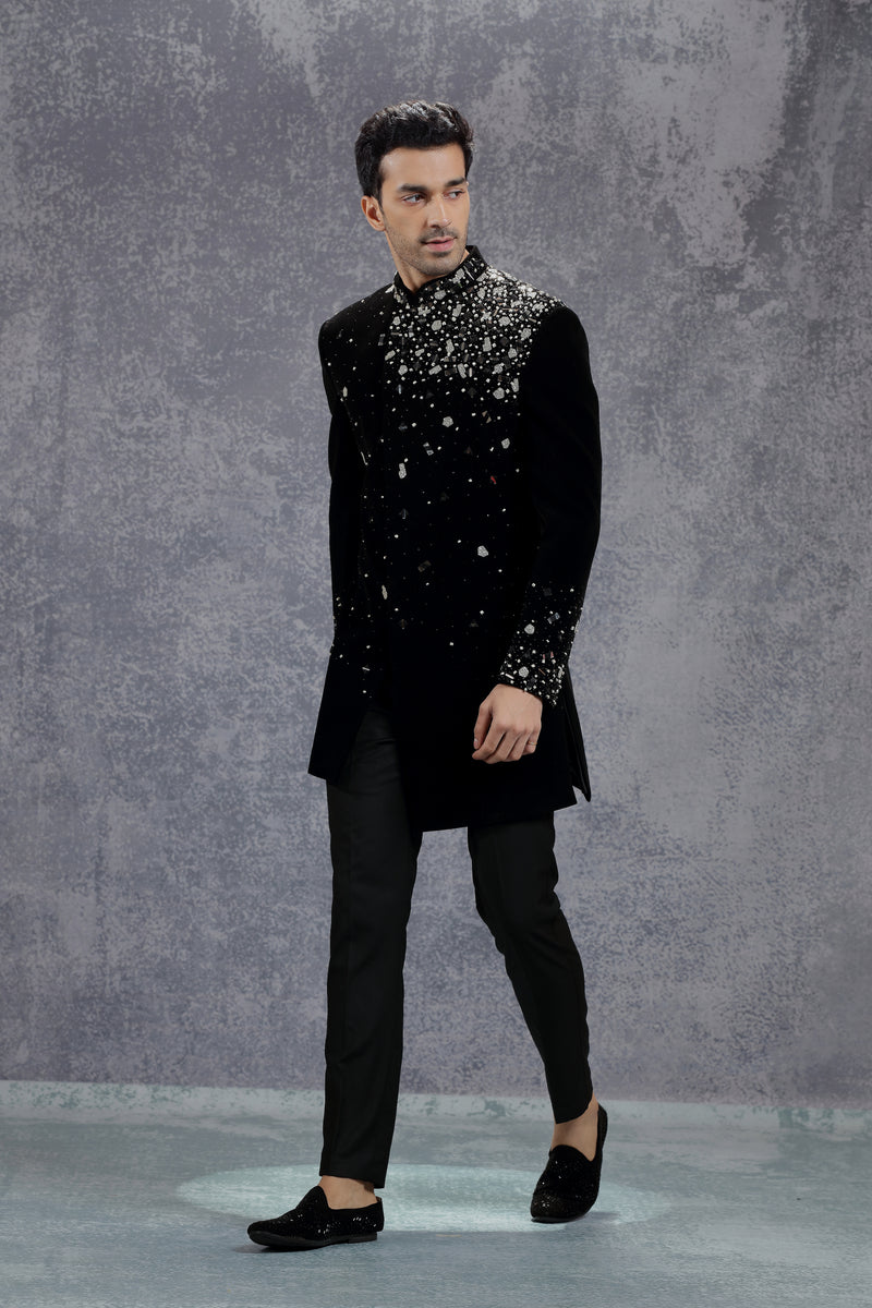 Black Jodhpuri Jacket with Placement Embroidery