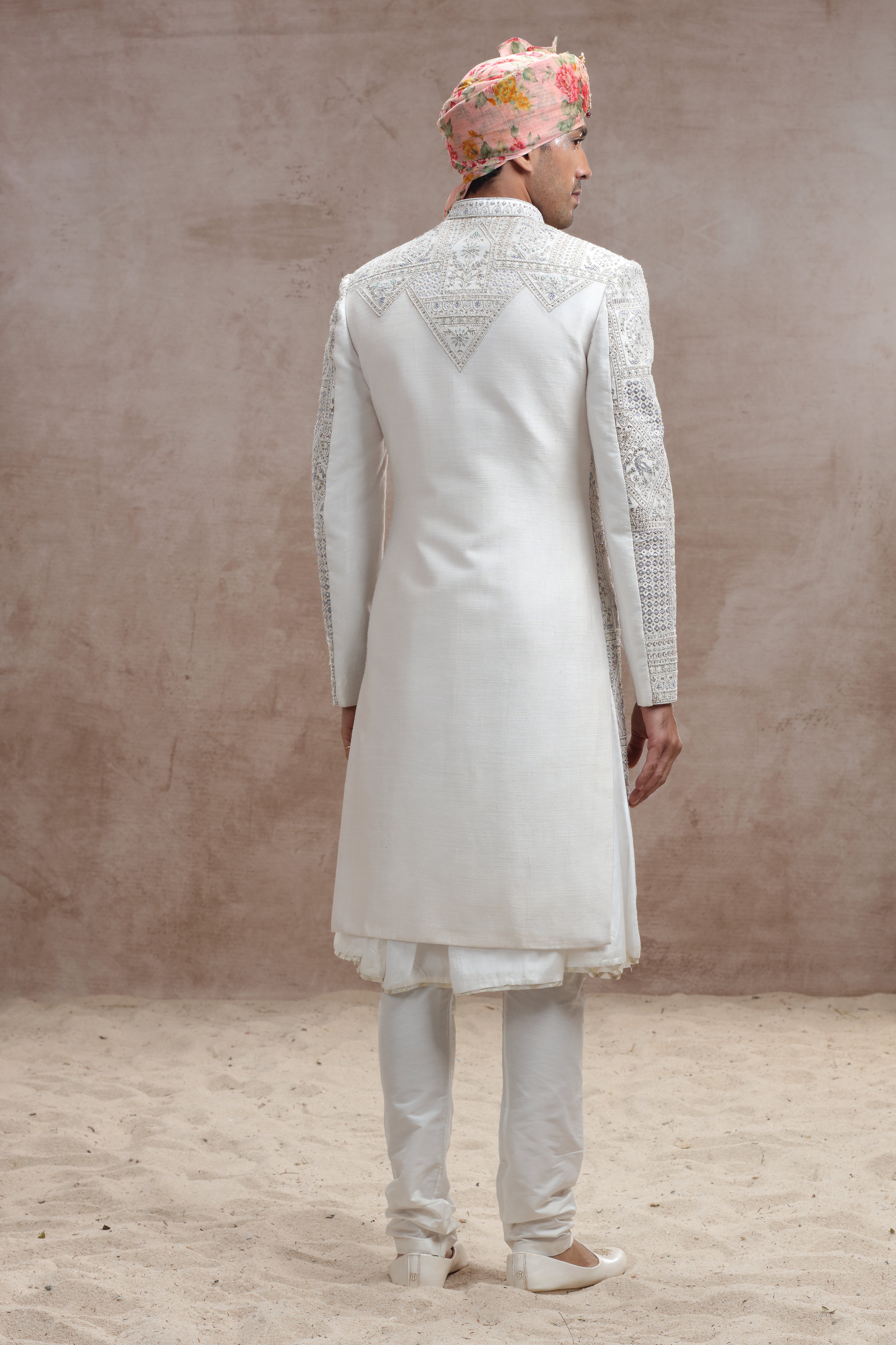 Ivory Colour Sherwani with Thread Work and Beads