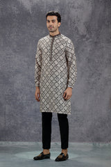 Black and White Kurta Set with Geometric Print