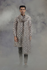 Black and White Kurta Set with Geometric Print