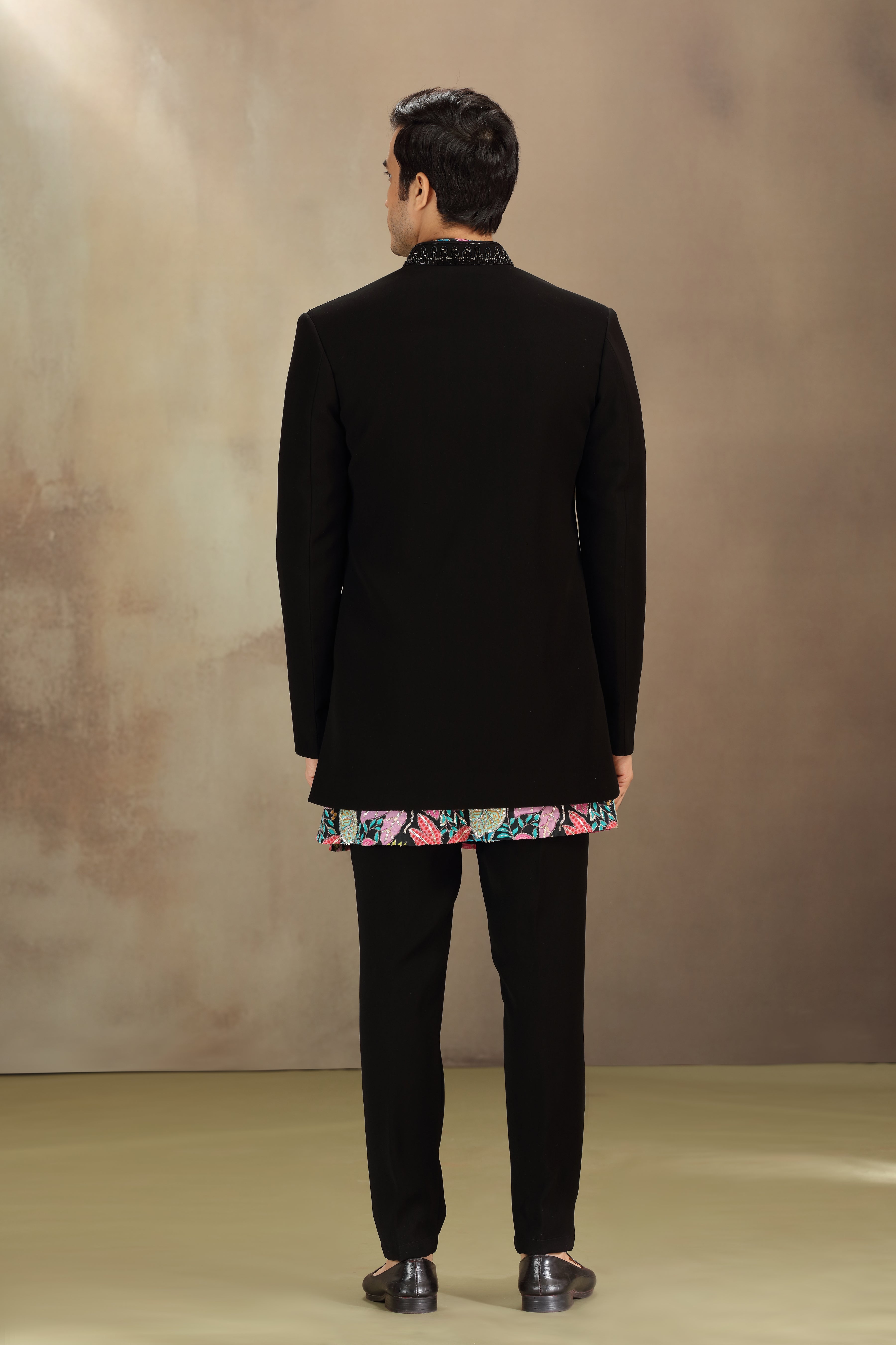 Black Suiting Indo Western with Resham, Beads & Zardosi Work