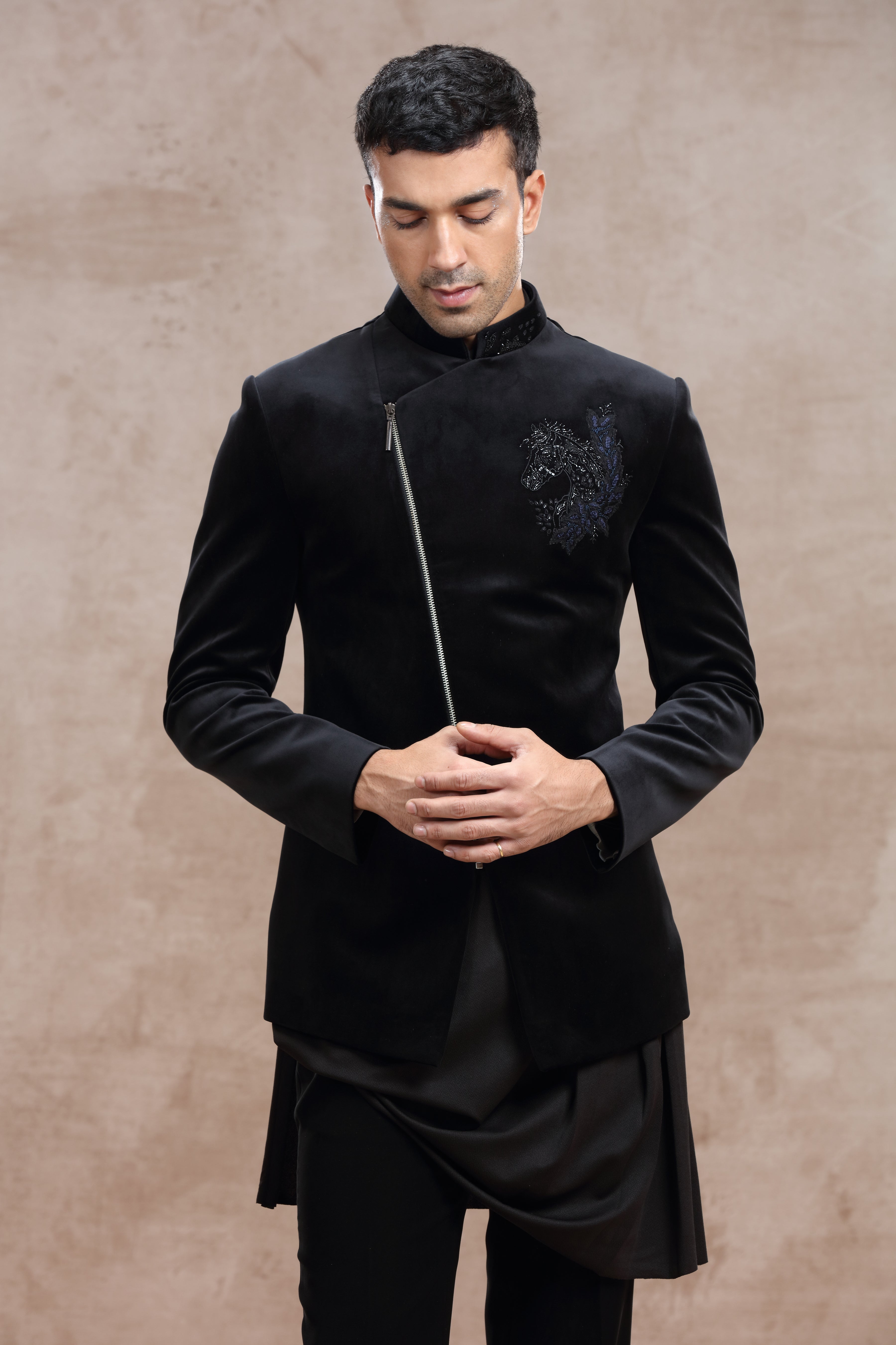 Black Velvet Indo Western with Elegant Bead Work