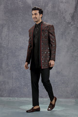 Red/Black Indowestern Set with Traditional Motif