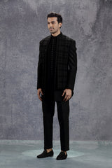 Black Indowestern Jacket Set with Self Embroidery
