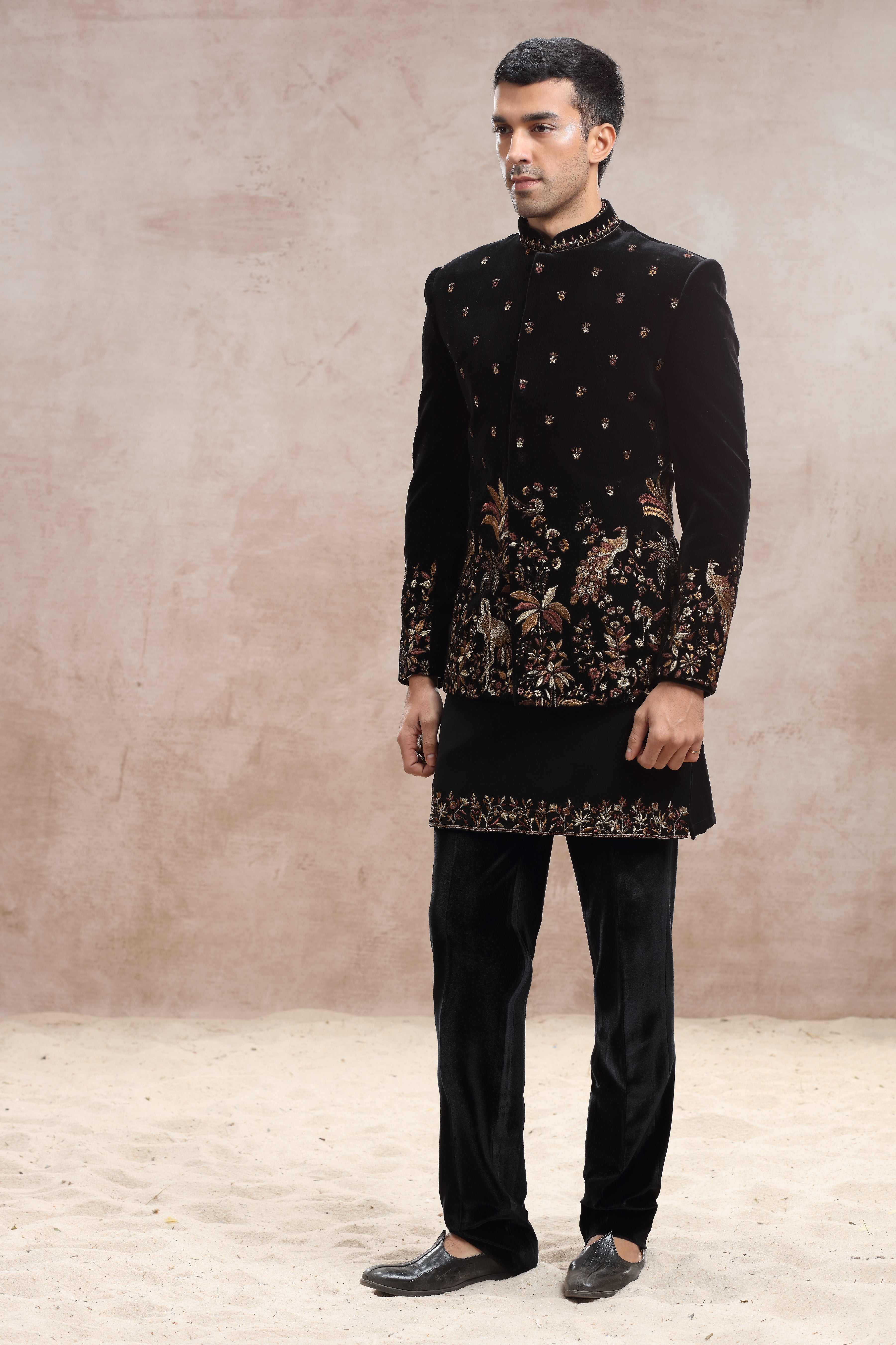 Black Silk Indo Western with Kasab Thread Work