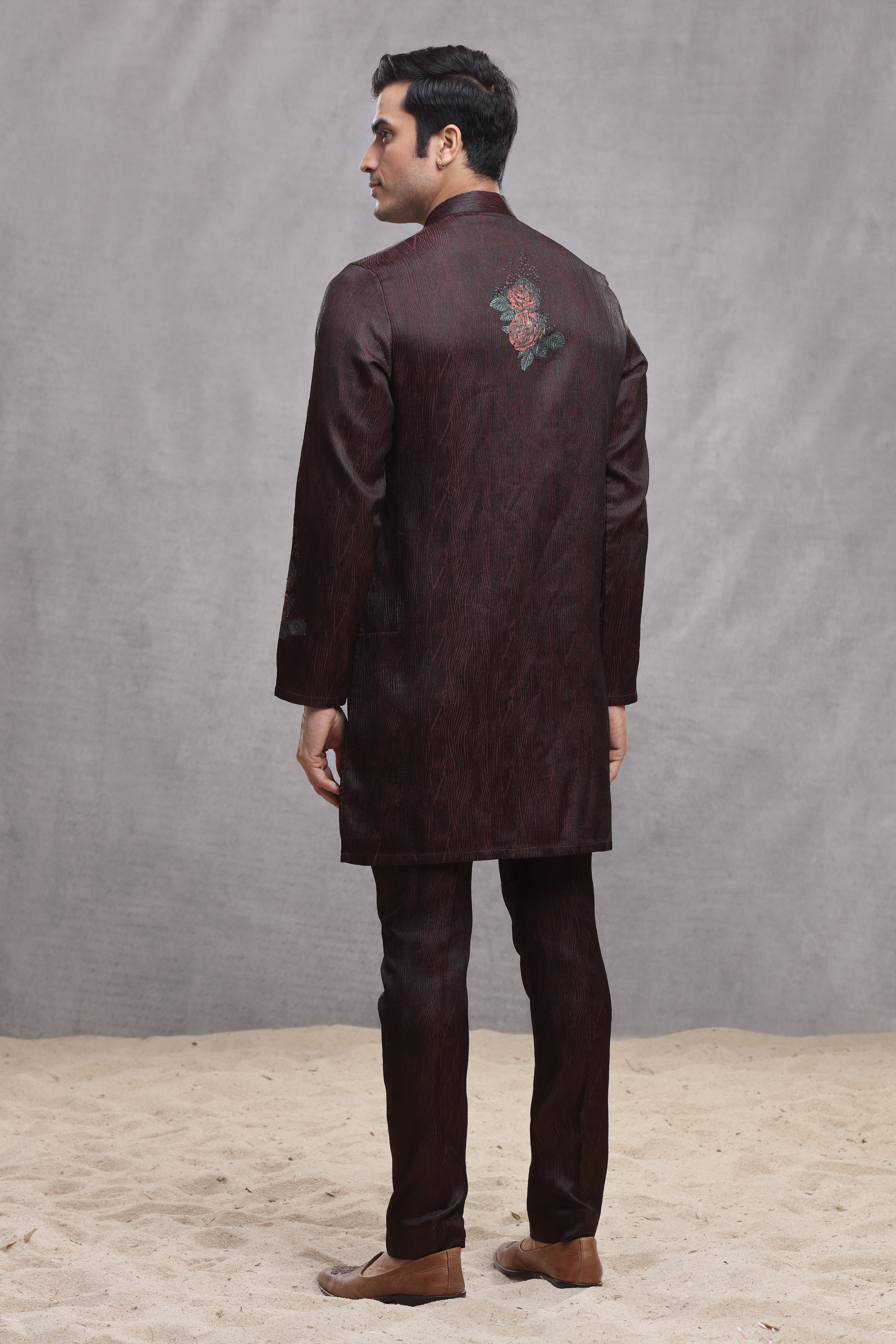 Maroon Silk Indo Western with Hand Paint & Embroidery