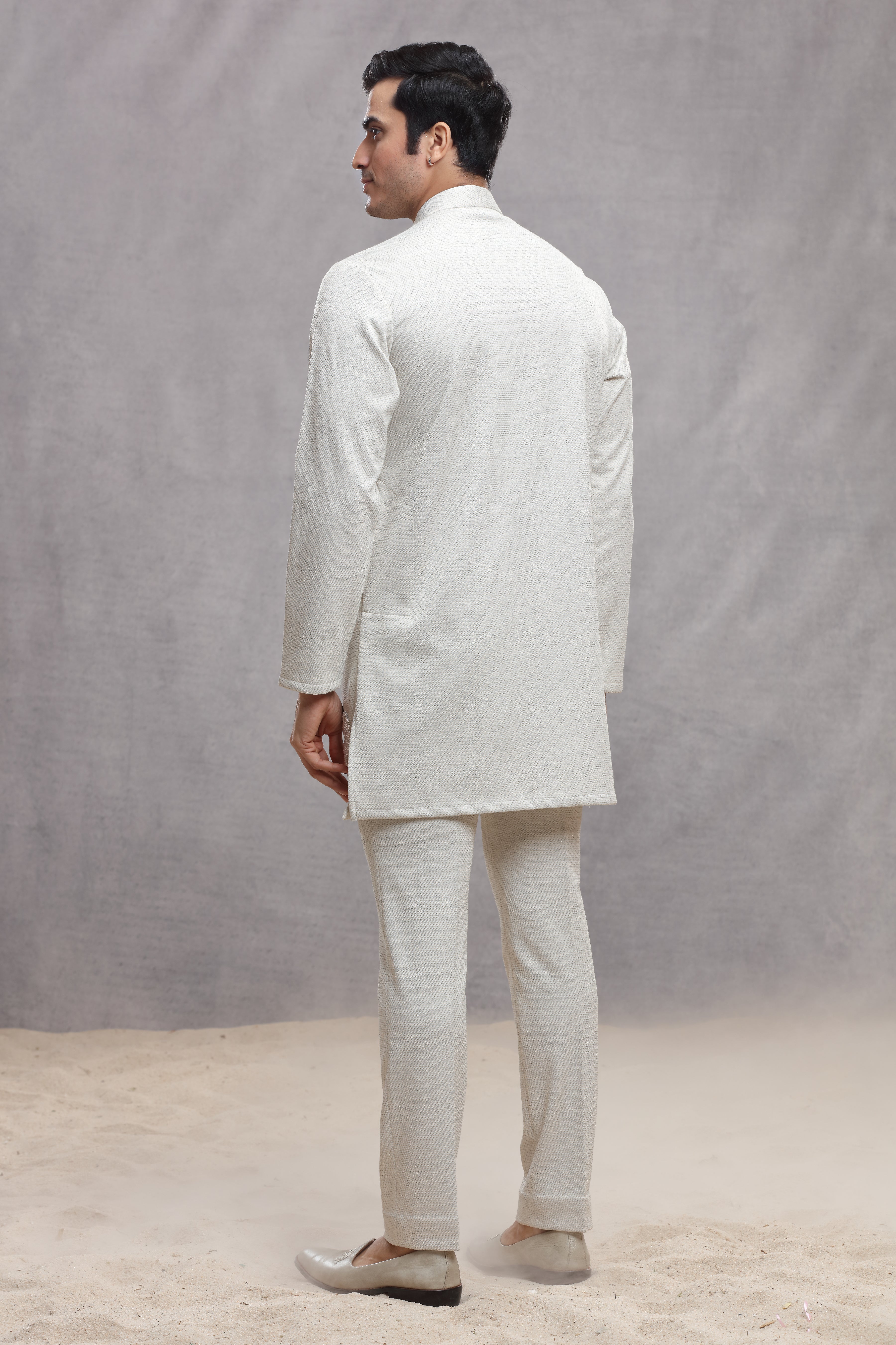 Ivory Matka Silk Indo Western Kurta with Bead Work