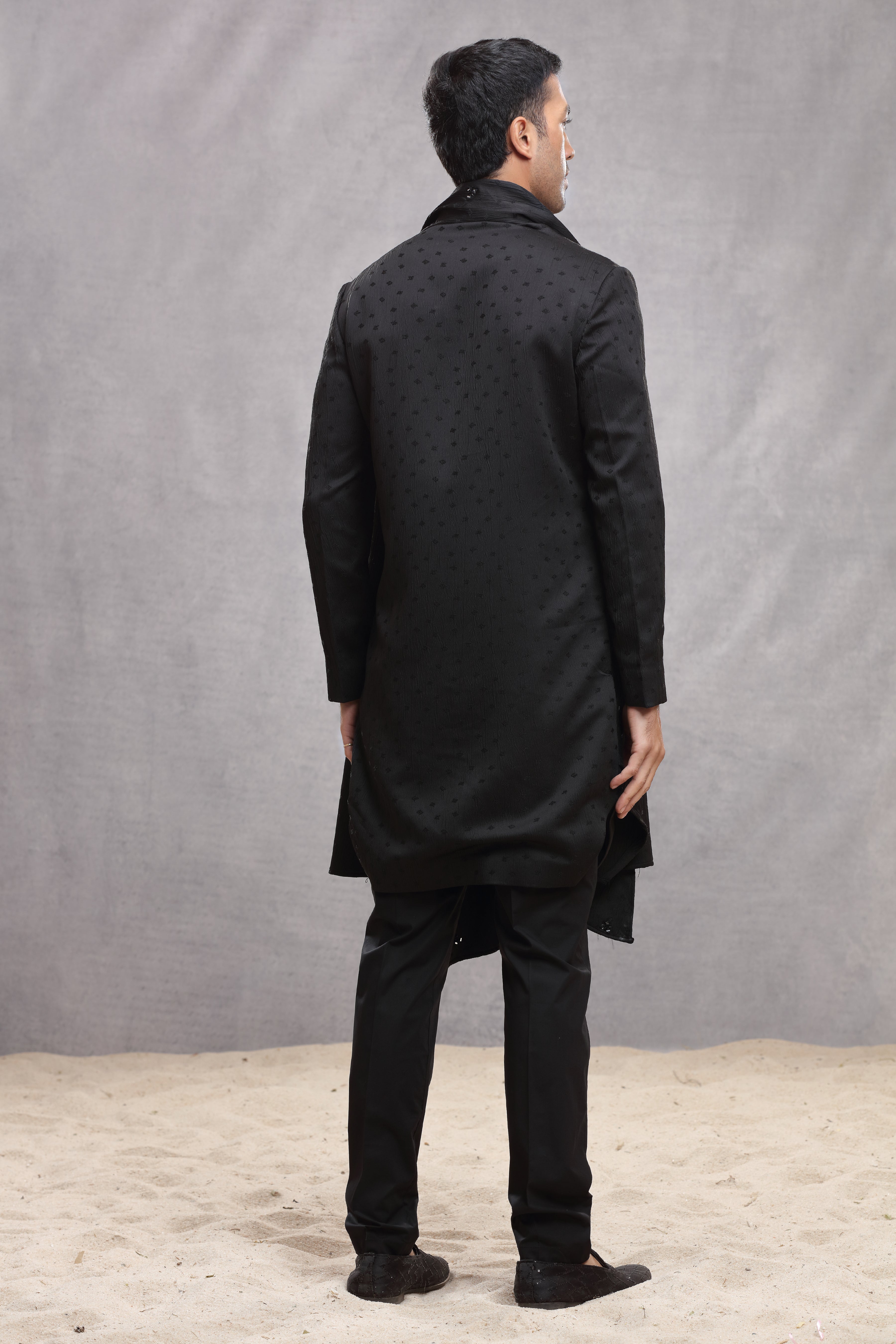 Black Italian Crepe Indo Western with Thread and Cutdana Work