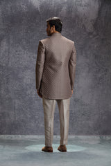 Brown Silk Indowestern With Resham & Sequin Embroidery