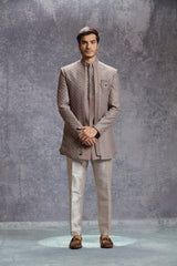 Brown Silk Indowestern With Resham & Sequin Embroidery