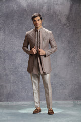 Brown Silk Indowestern With Resham & Sequin Embroidery