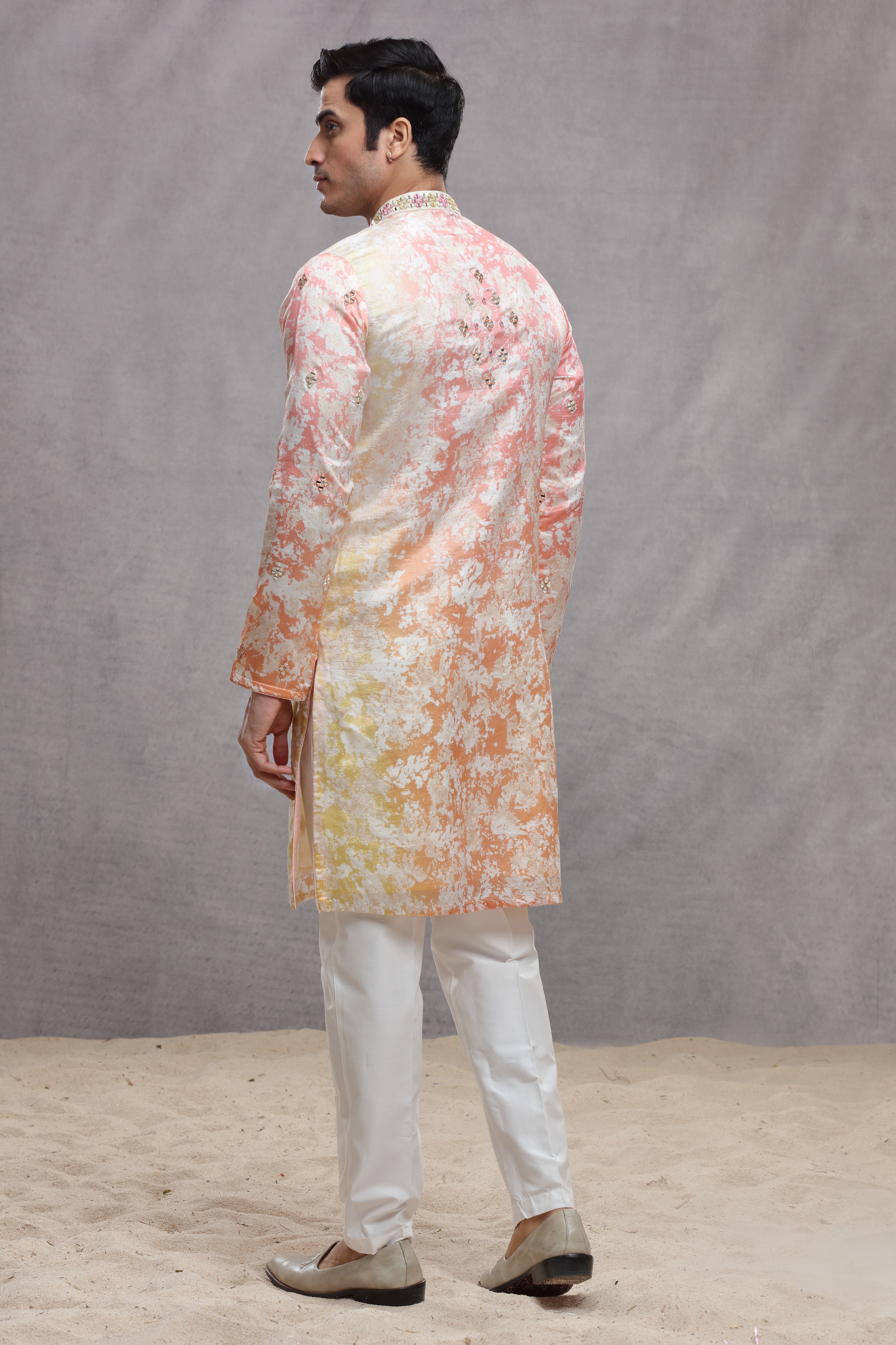 Tie and Dye Ombre Silk Kurta with Mirror Work