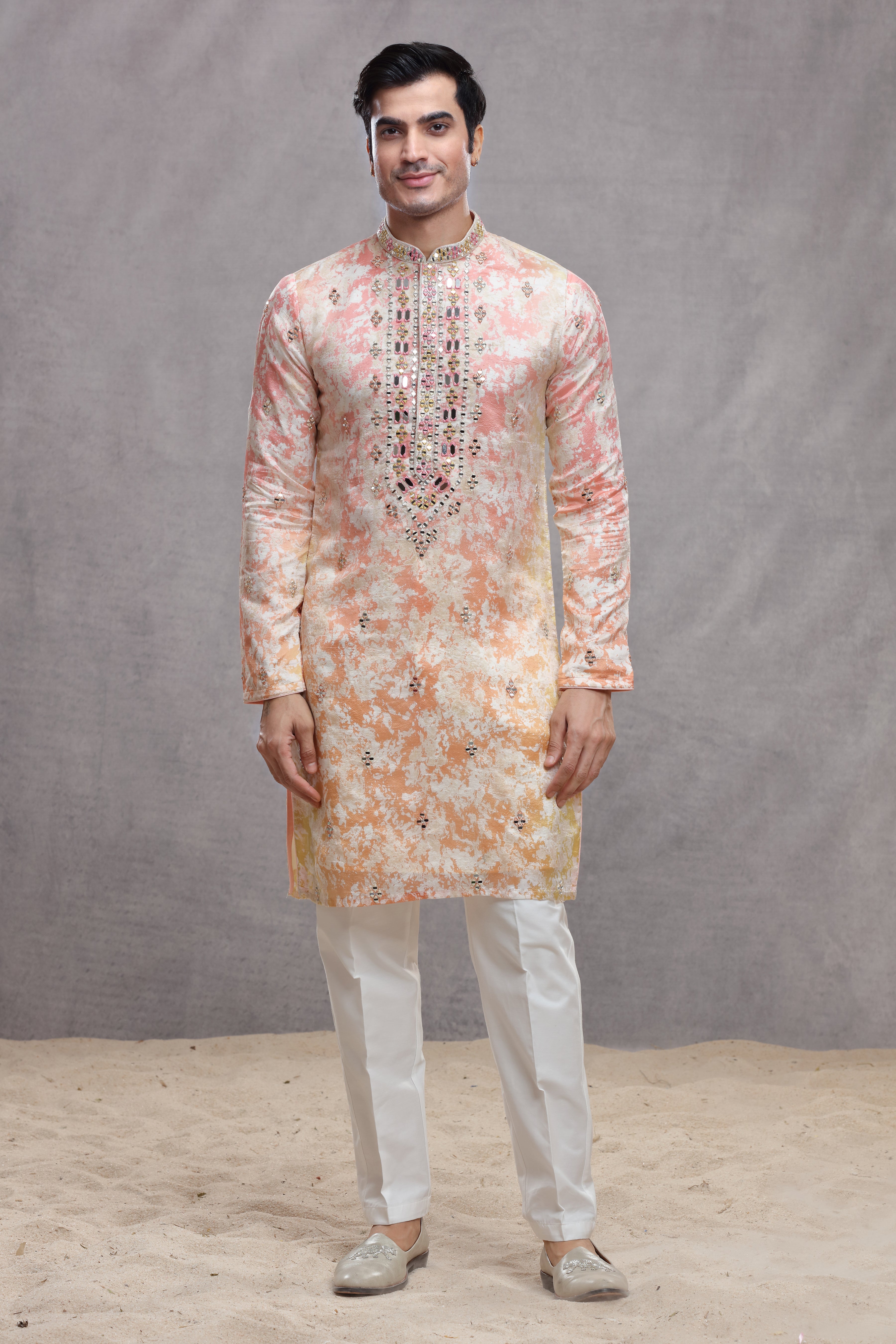 Tie and Dye Ombre Silk Kurta with Mirror Work