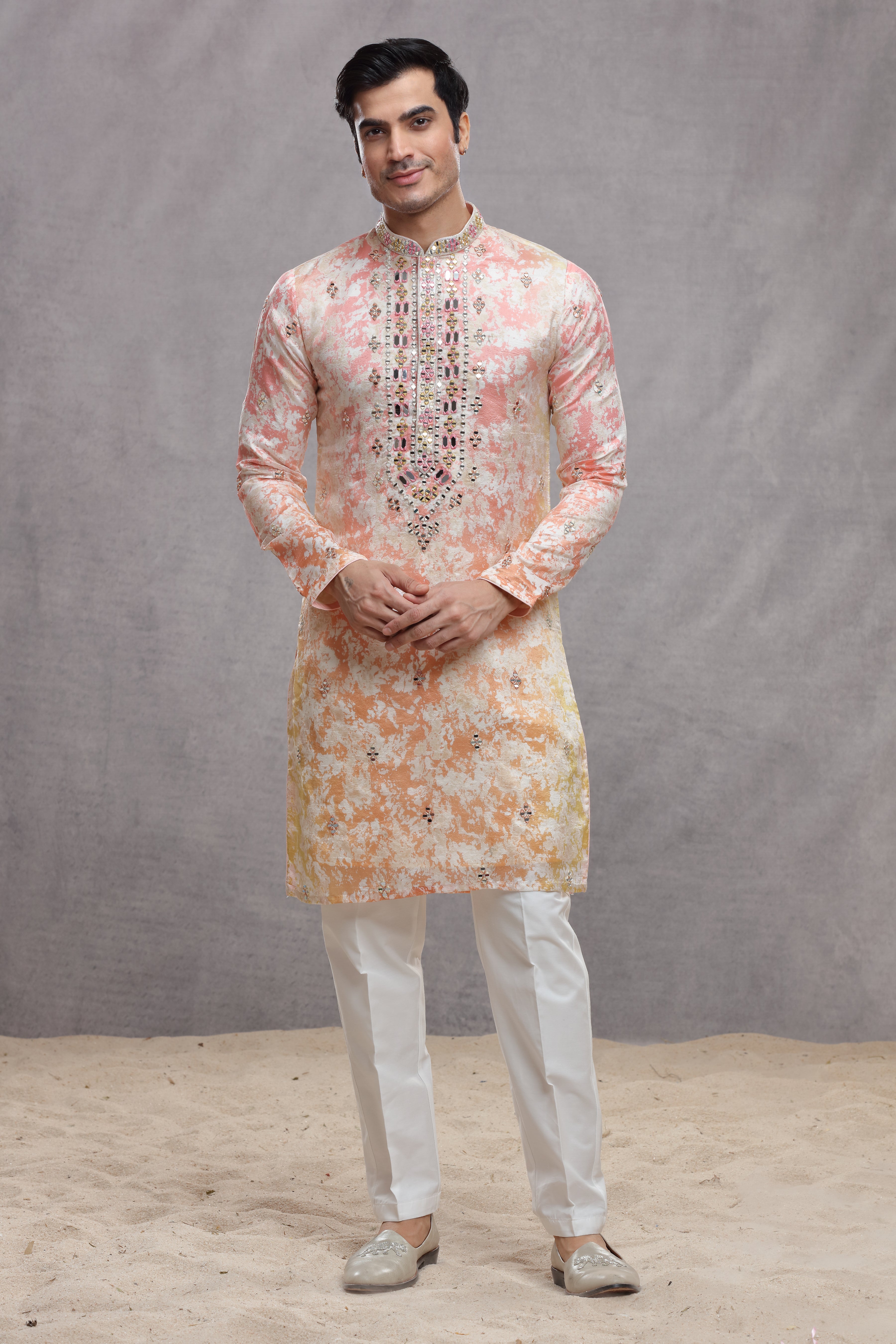 Tie and Dye Ombre Silk Kurta with Mirror Work