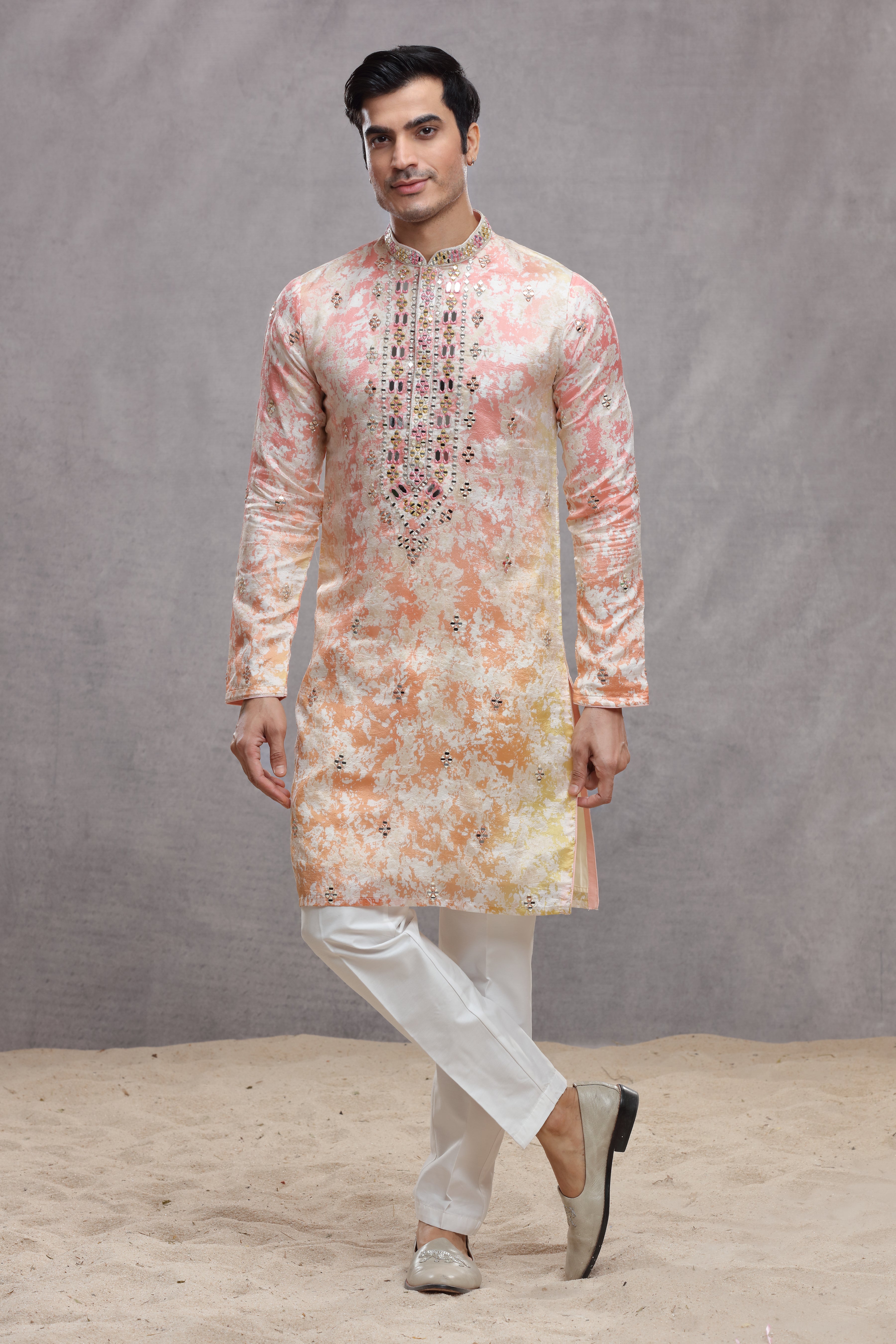 Tie and Dye Ombre Silk Kurta with Mirror Work