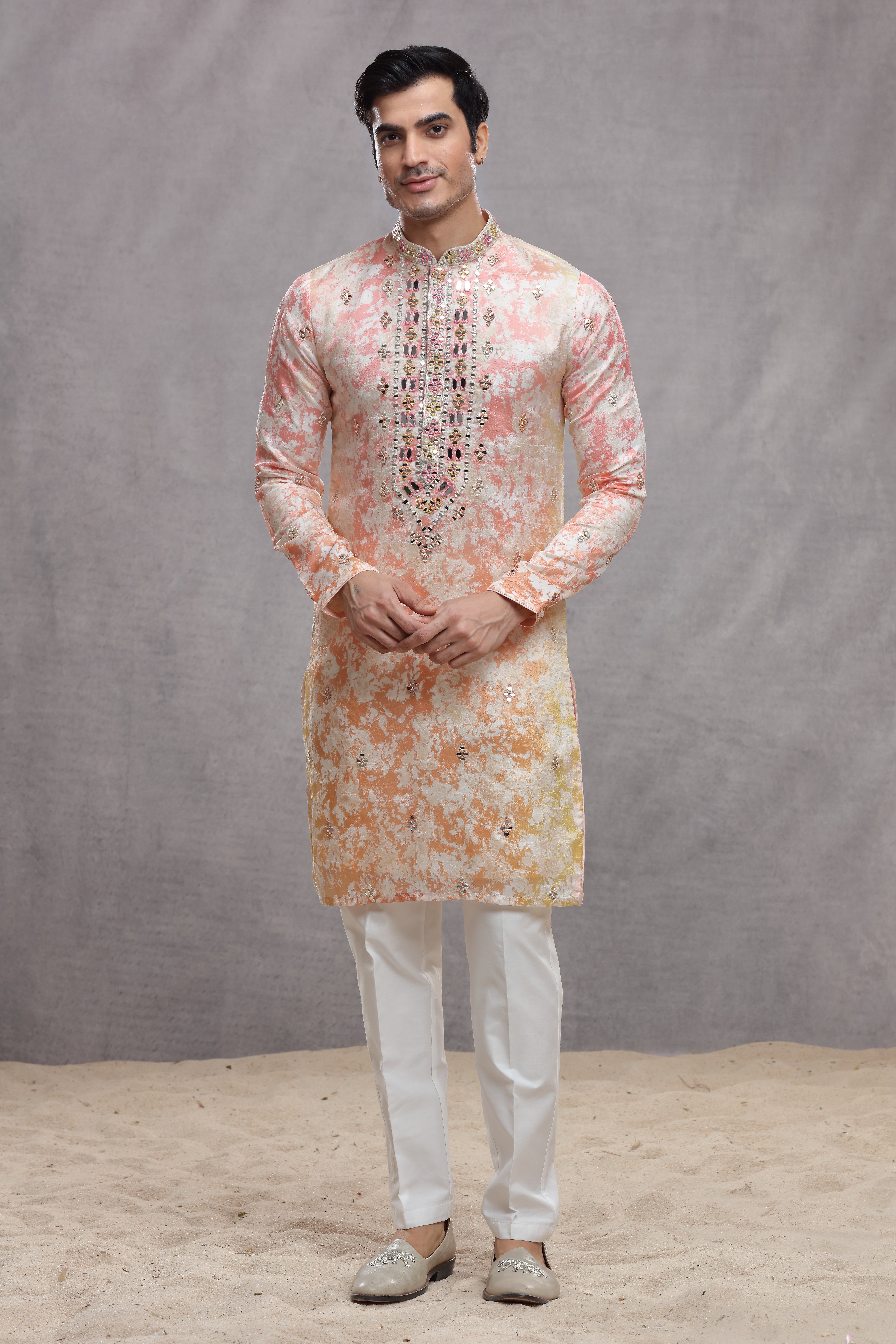 Tie and Dye Ombre Silk Kurta with Mirror Work