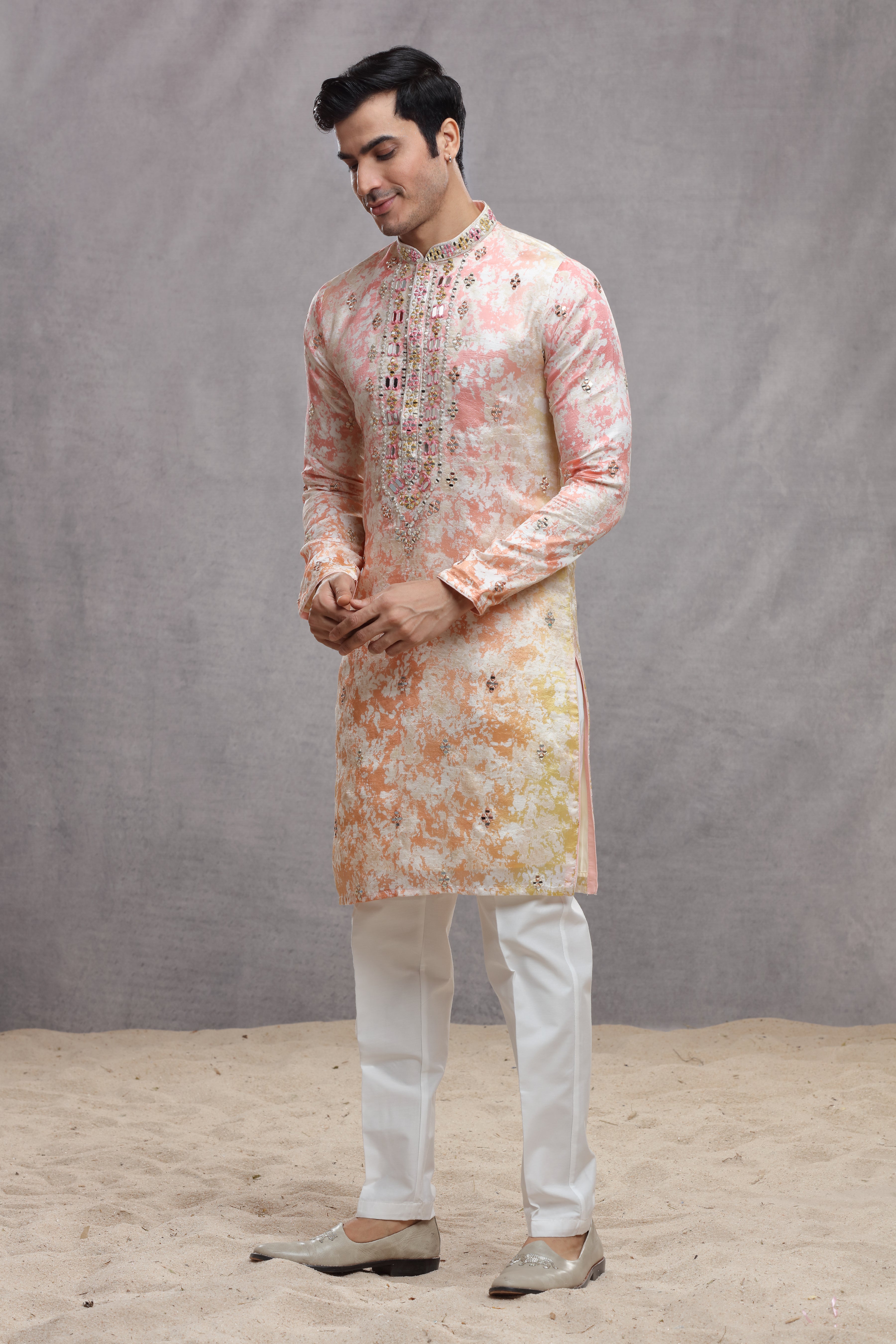 Tie and Dye Ombre Silk Kurta with Mirror Work