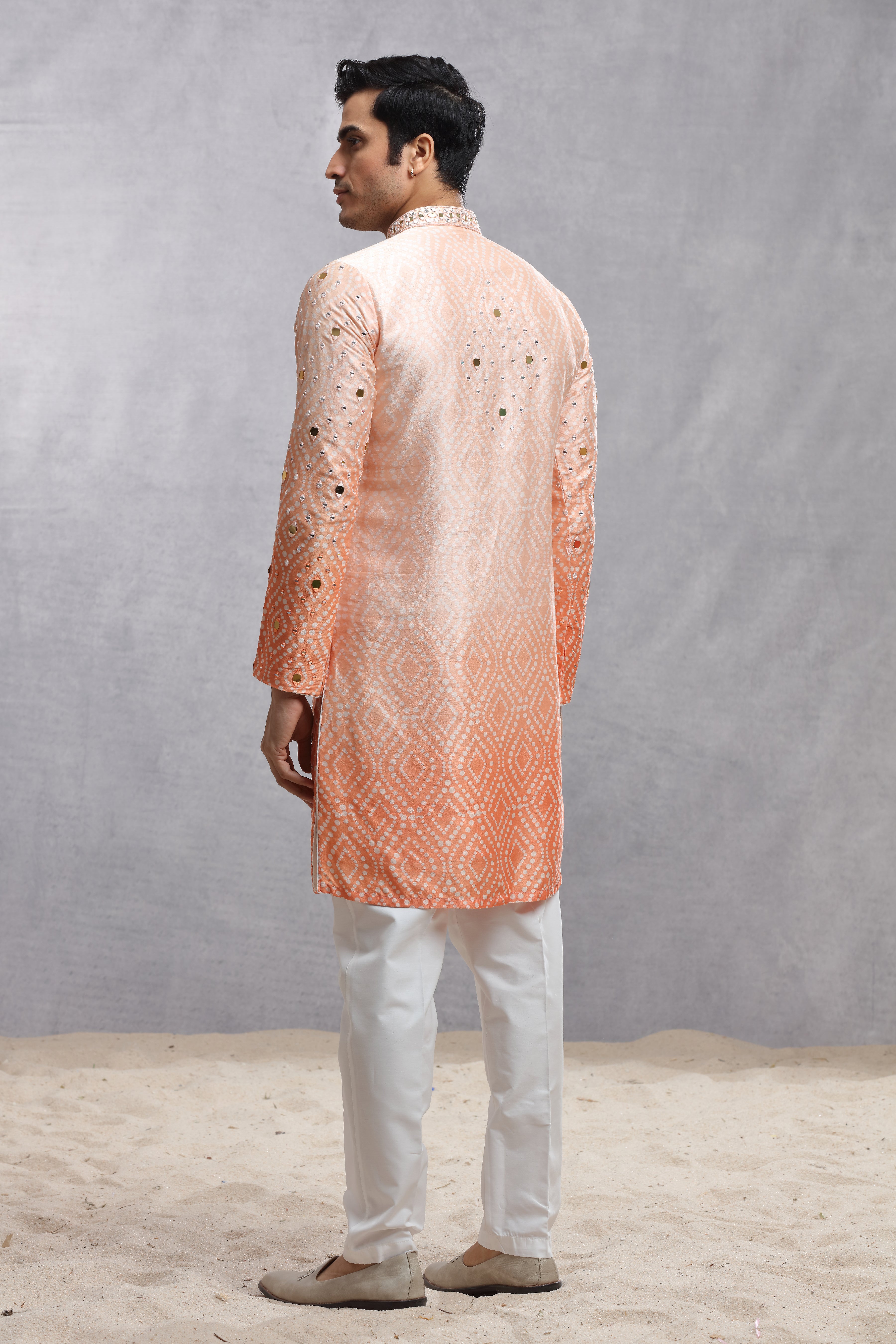 Ombre Dye Silk Kurta with Mirror Work