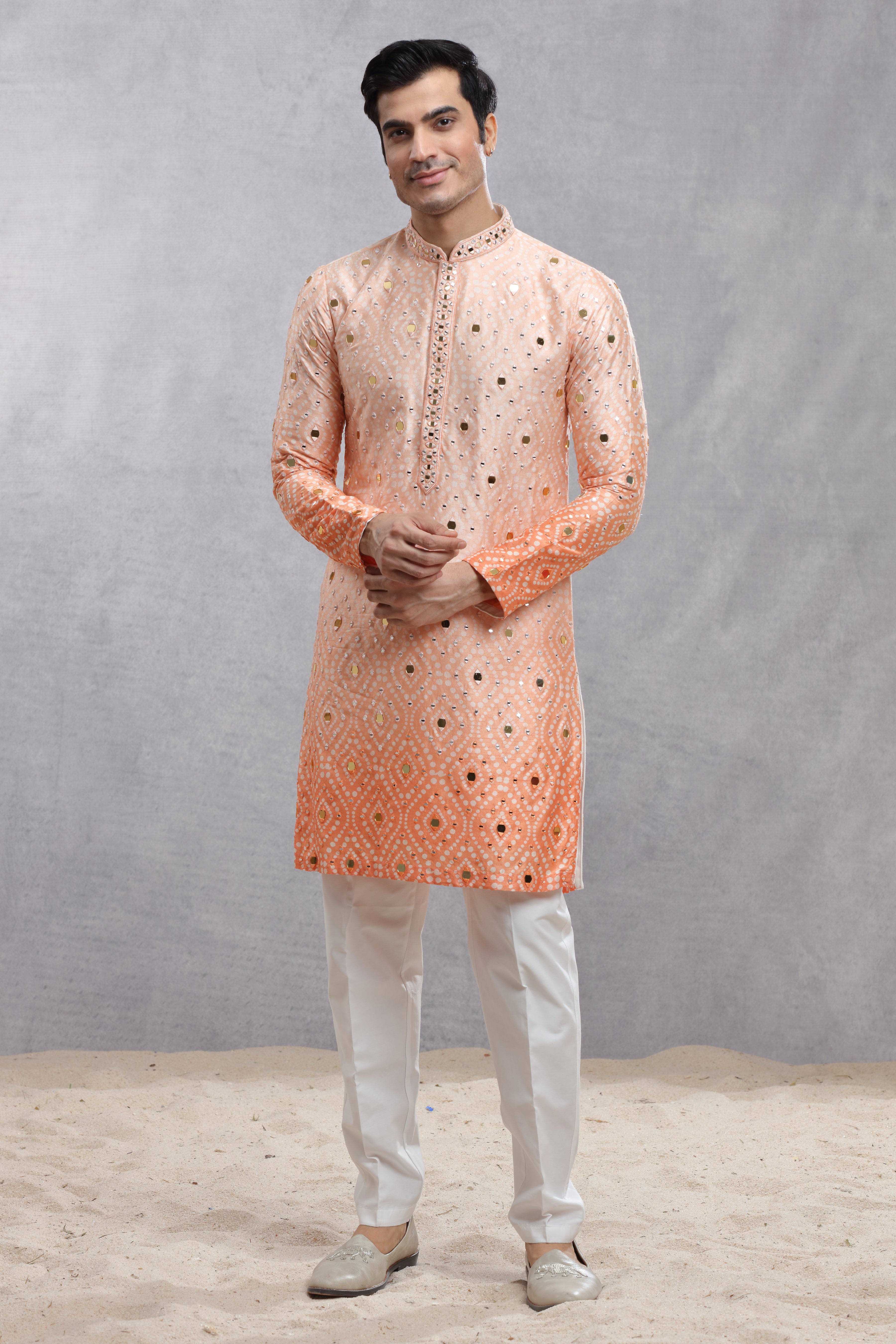 Ombre Dye Silk Kurta with Mirror Work