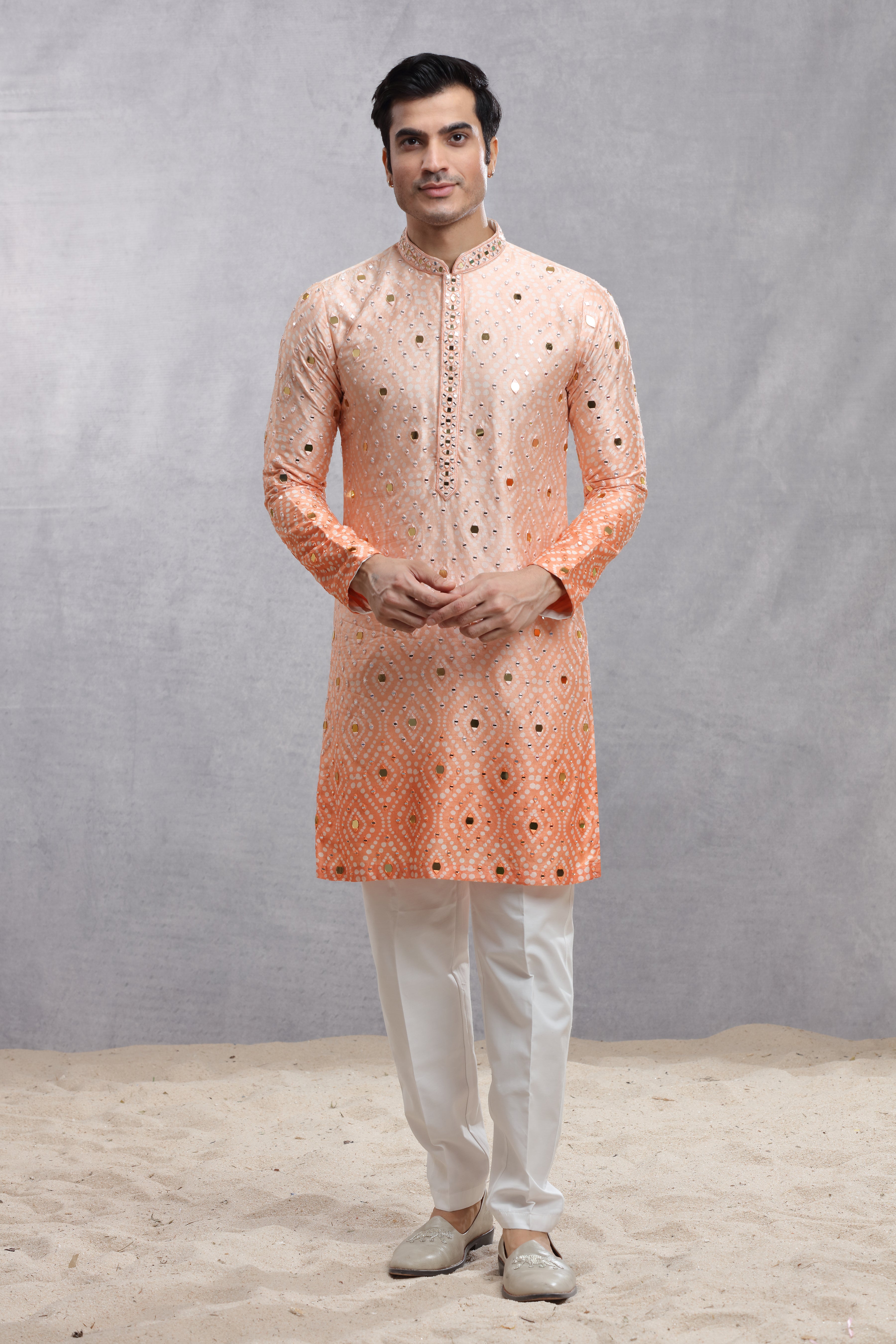 Ombre Dye Silk Kurta with Mirror Work