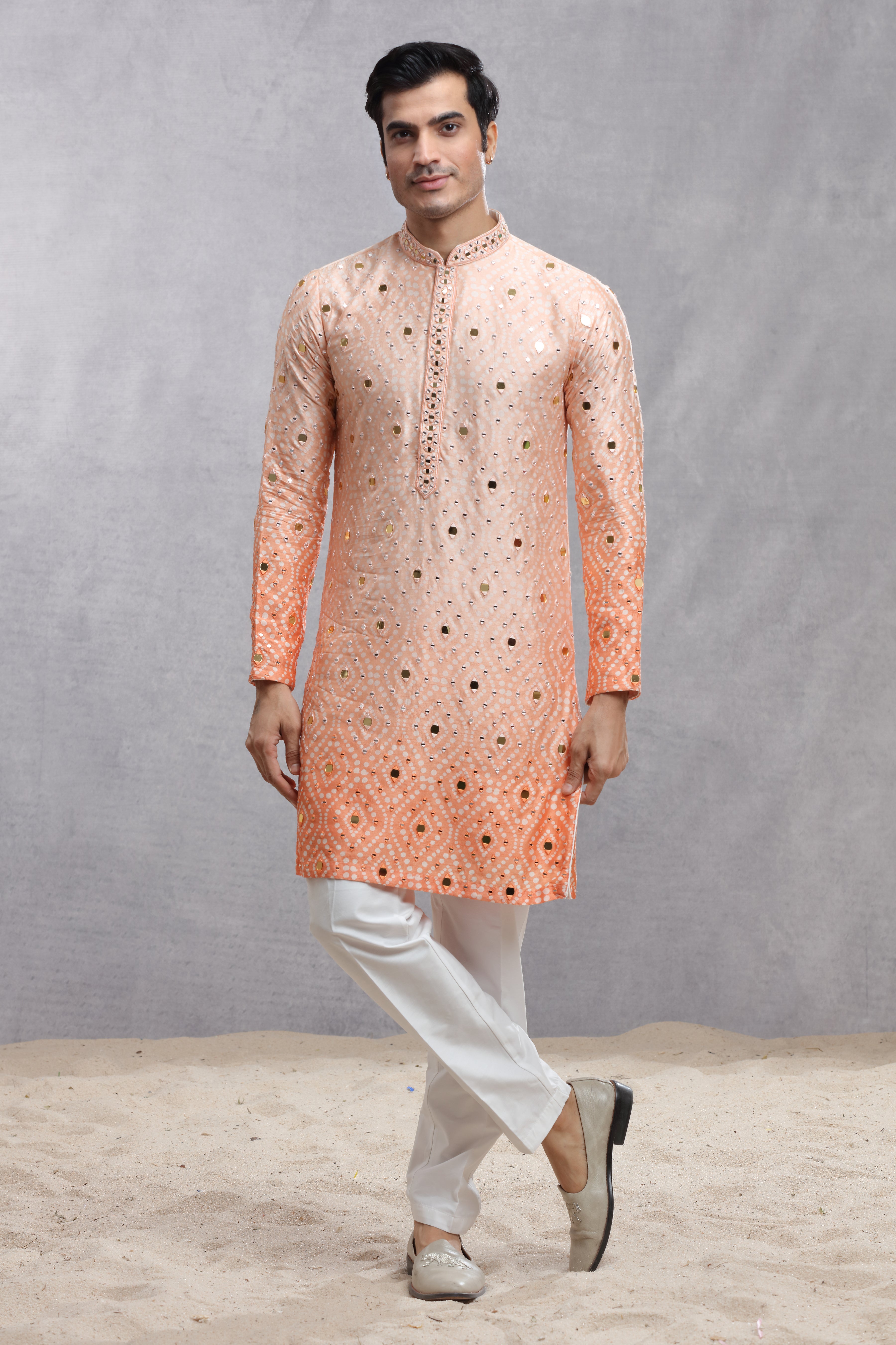 Ombre Dye Silk Kurta with Mirror Work