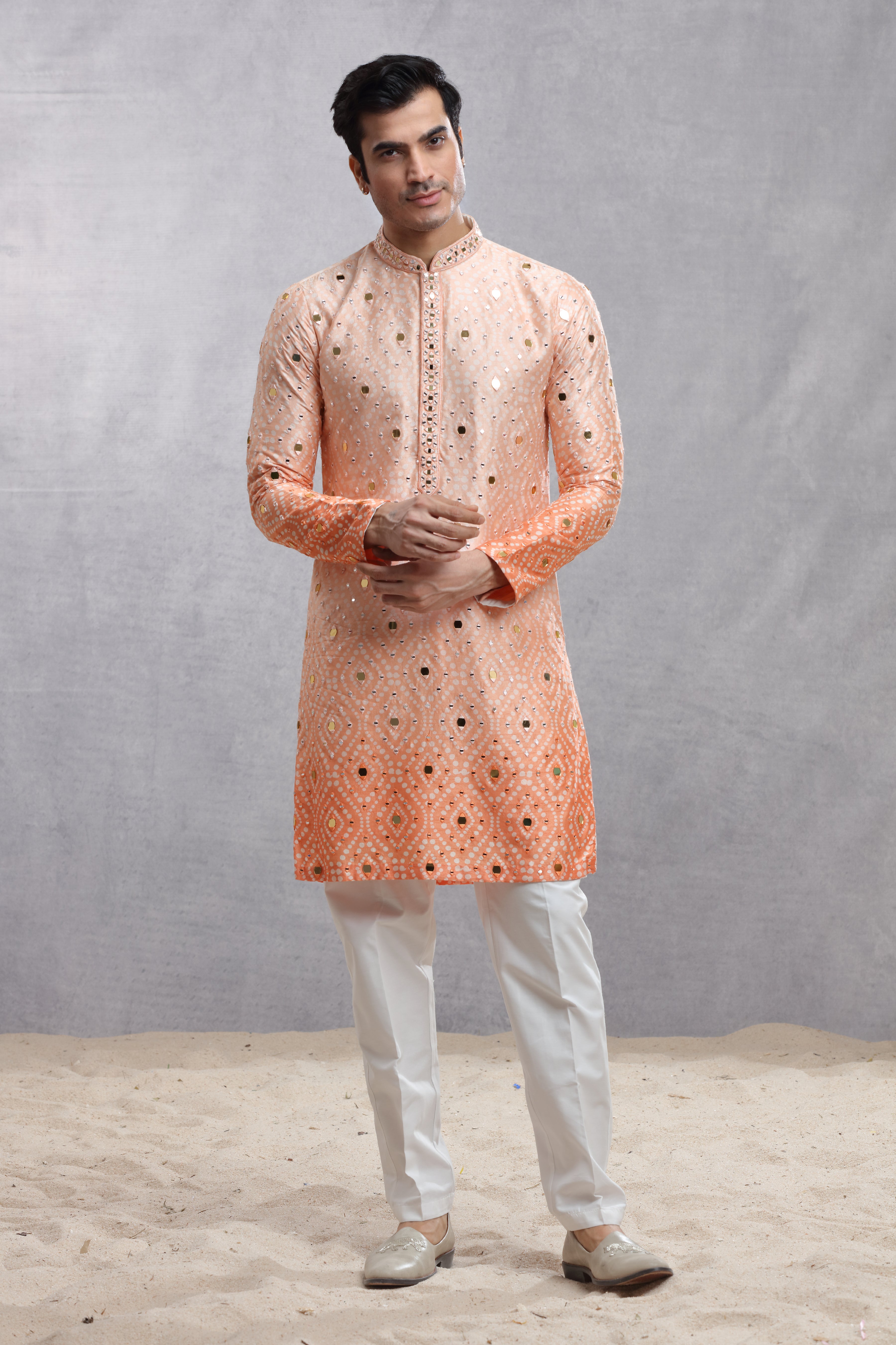 Ombre Dye Silk Kurta with Mirror Work