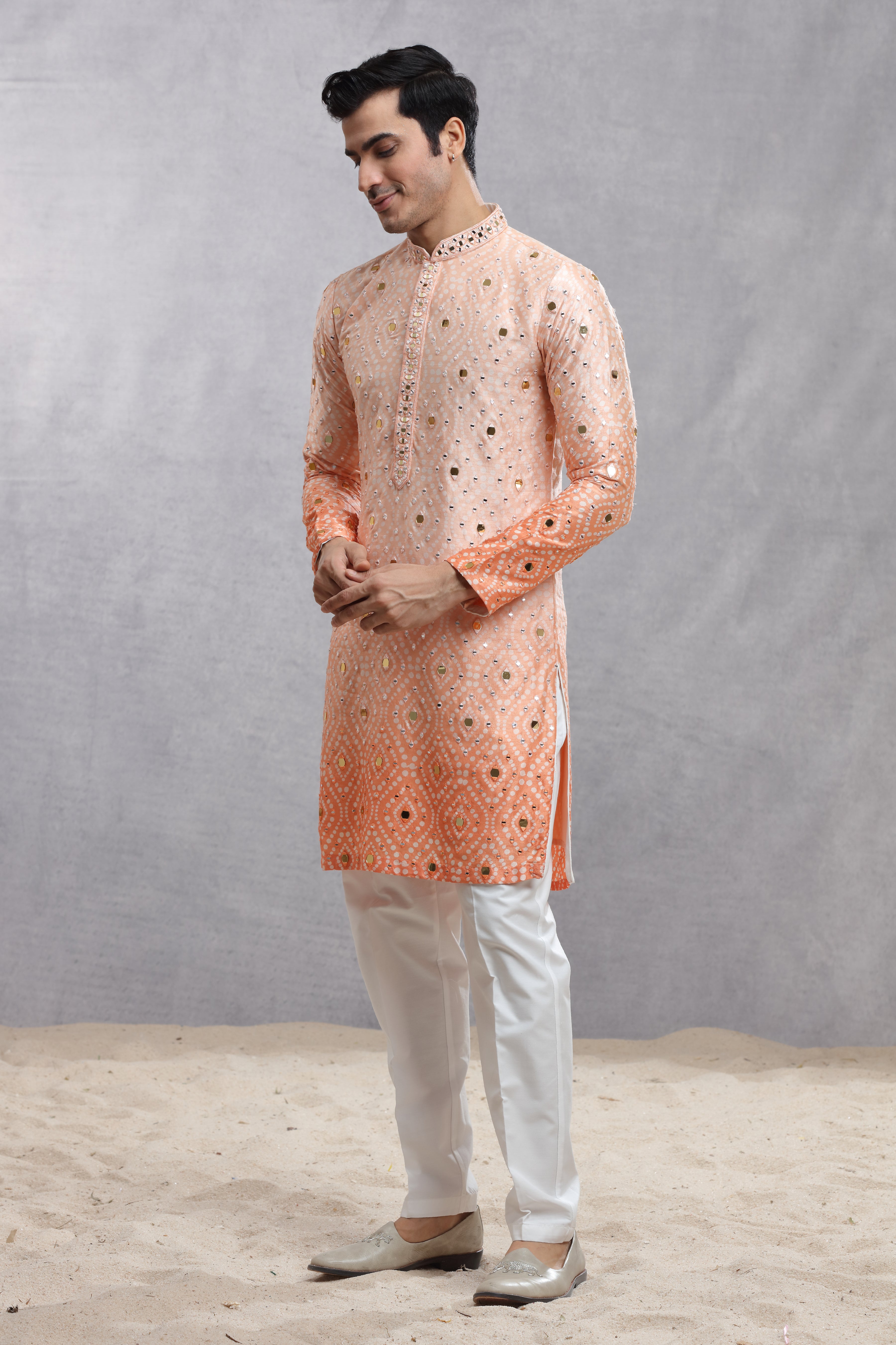 Ombre Dye Silk Kurta with Mirror Work