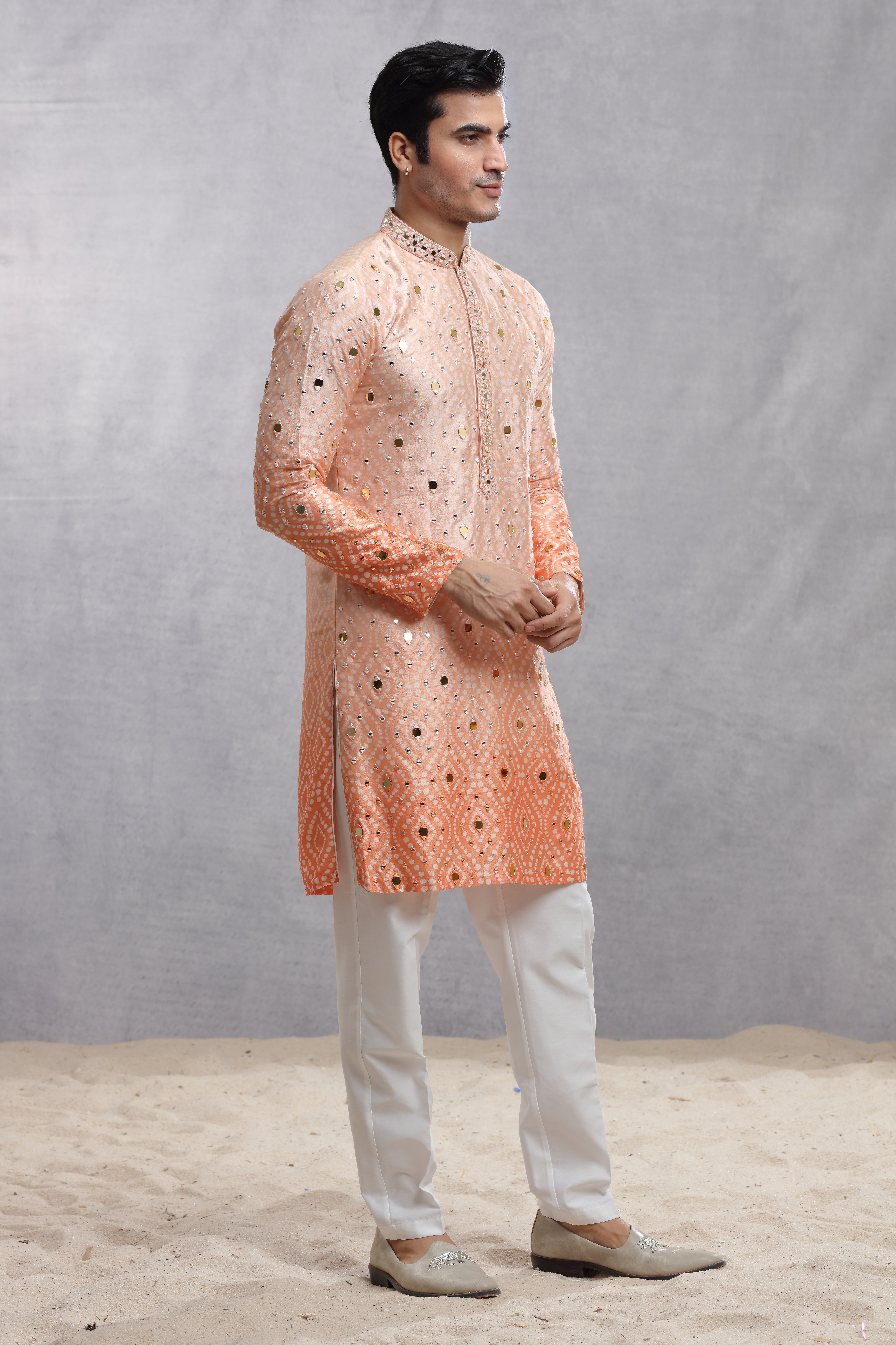 Ombre Dye Silk Kurta with Mirror Work