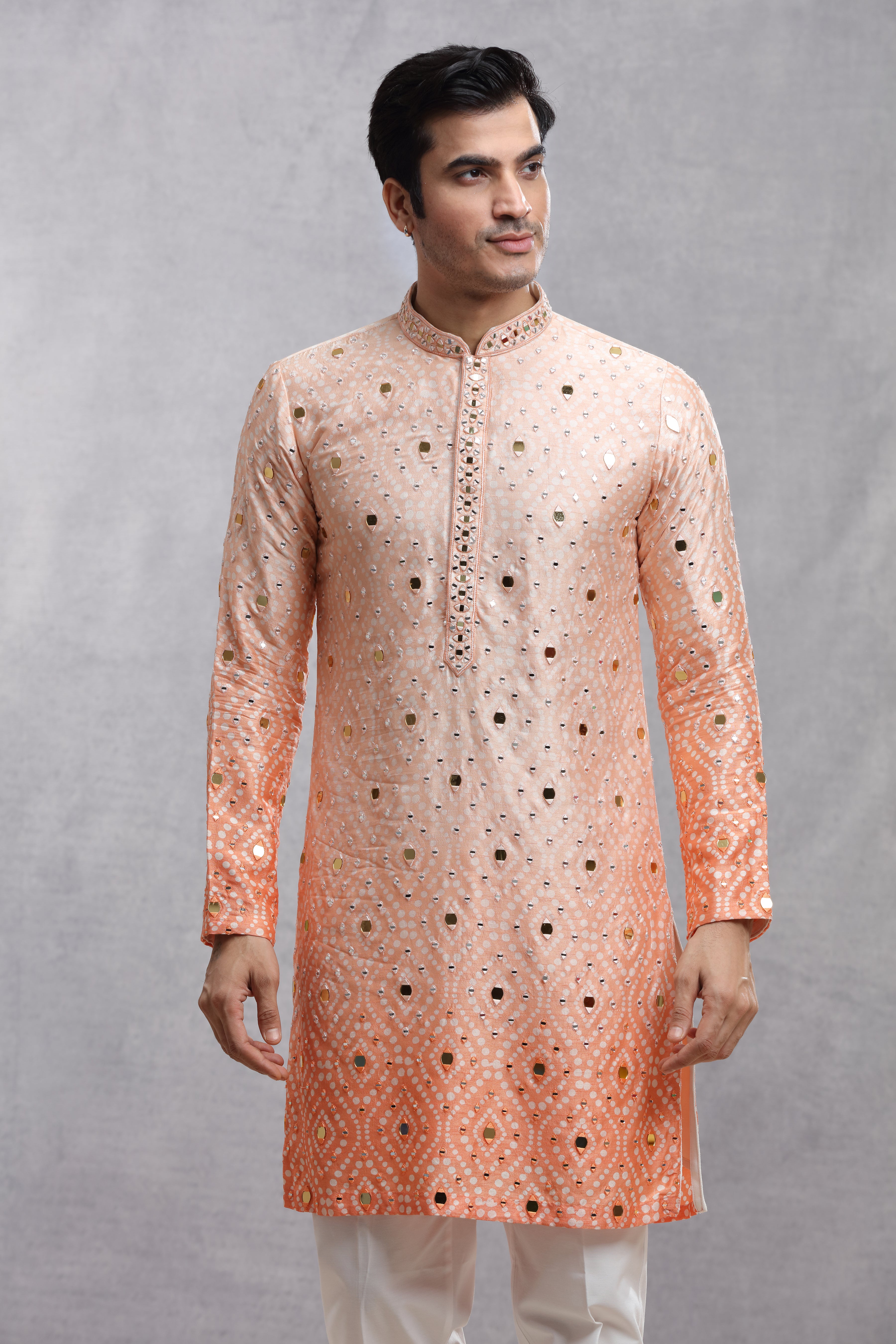 Ombre Dye Silk Kurta with Mirror Work