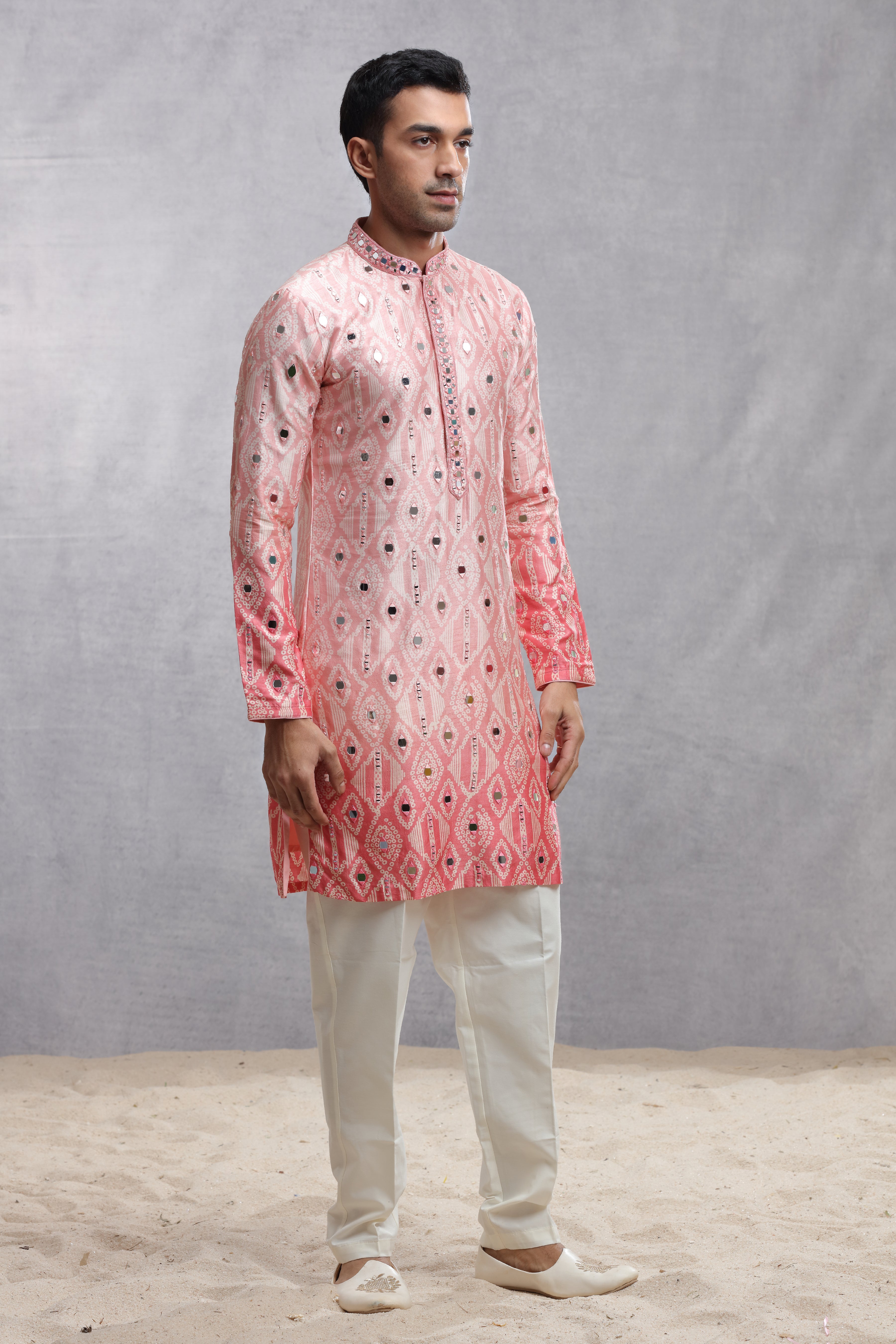 Ombre Dye Silk Kurta with Bandhani Mirror Work