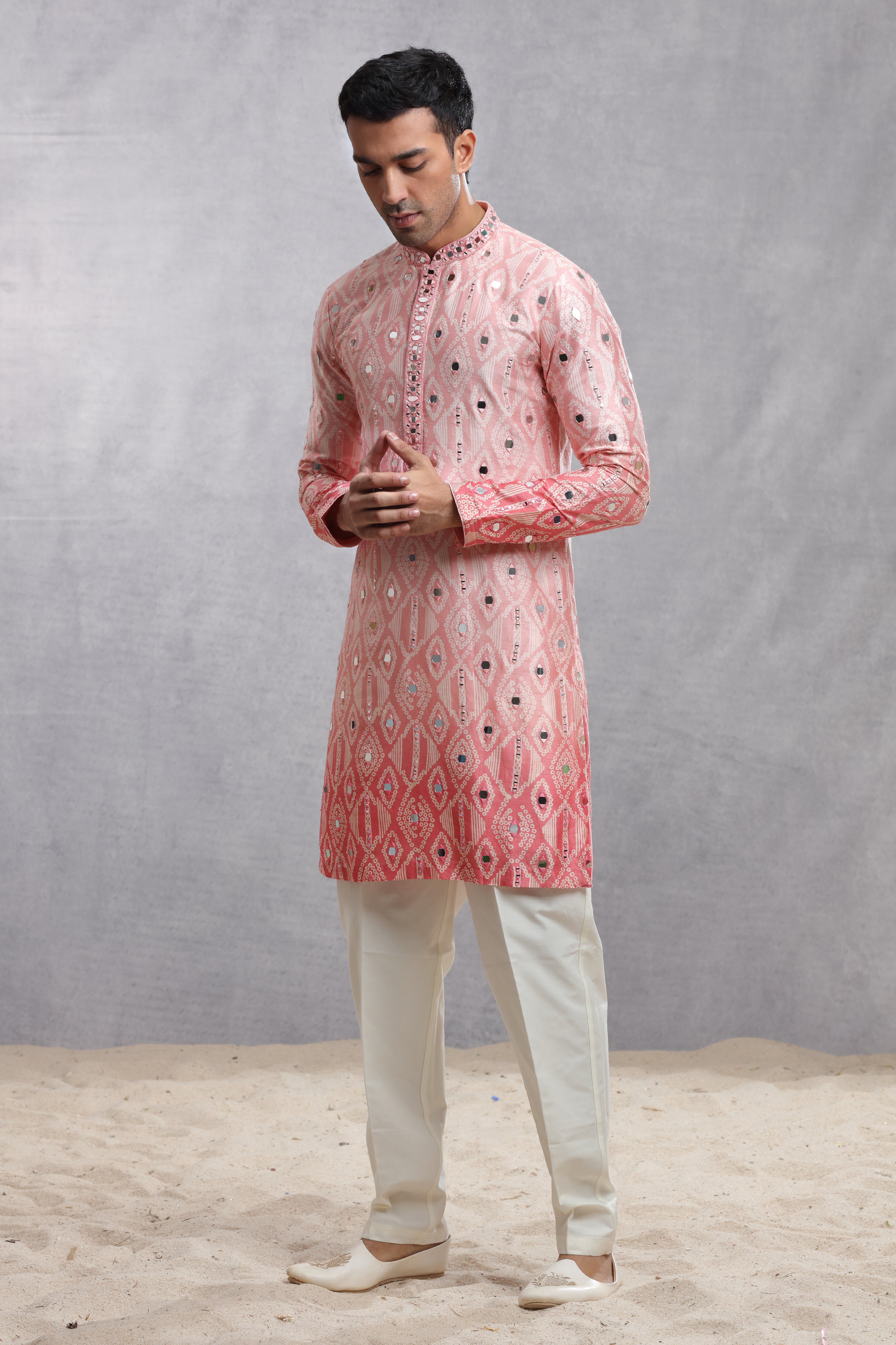 Ombre Dye Silk Kurta with Bandhani Mirror Work