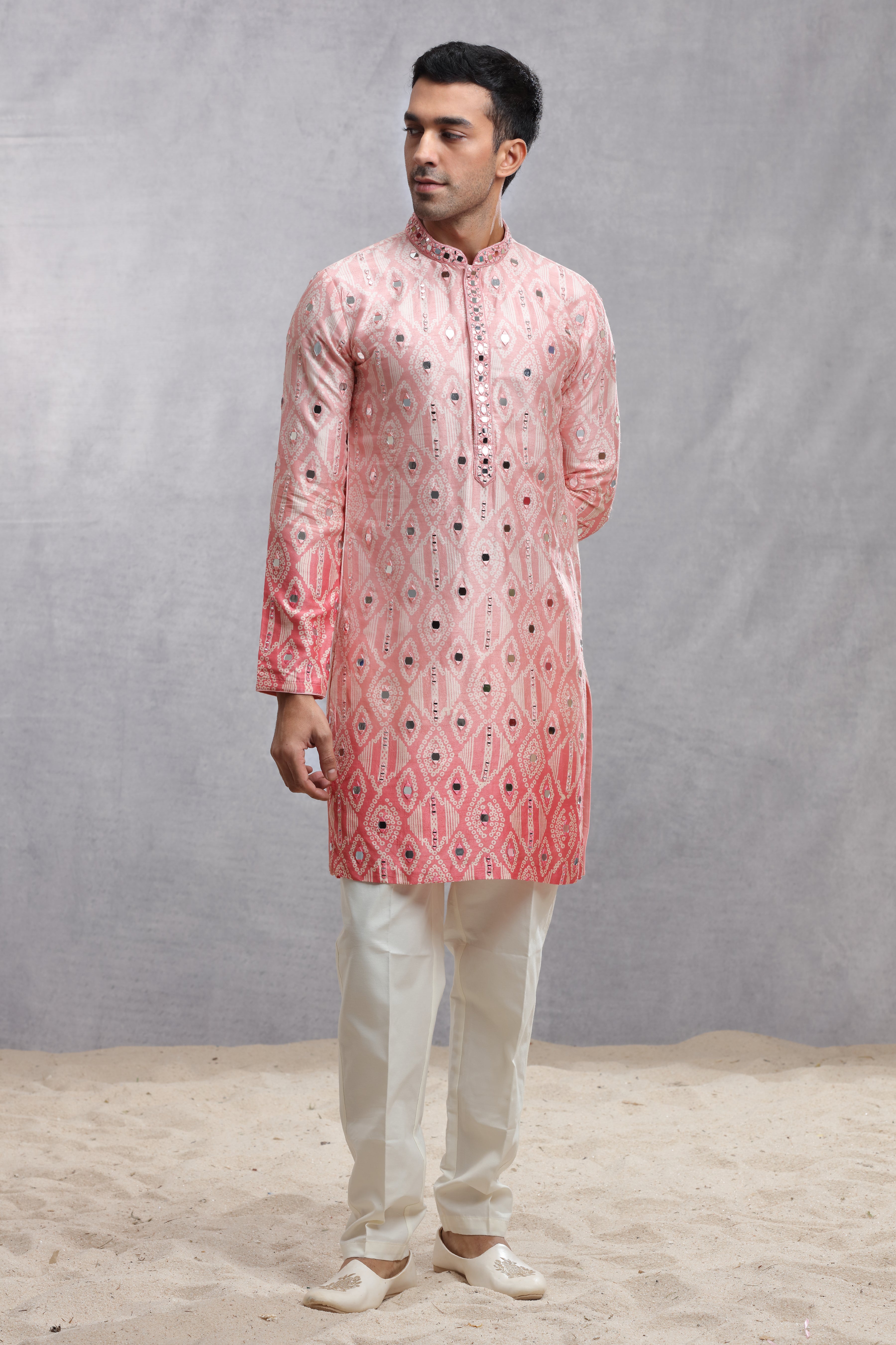 Ombre Dye Silk Kurta with Bandhani Mirror Work