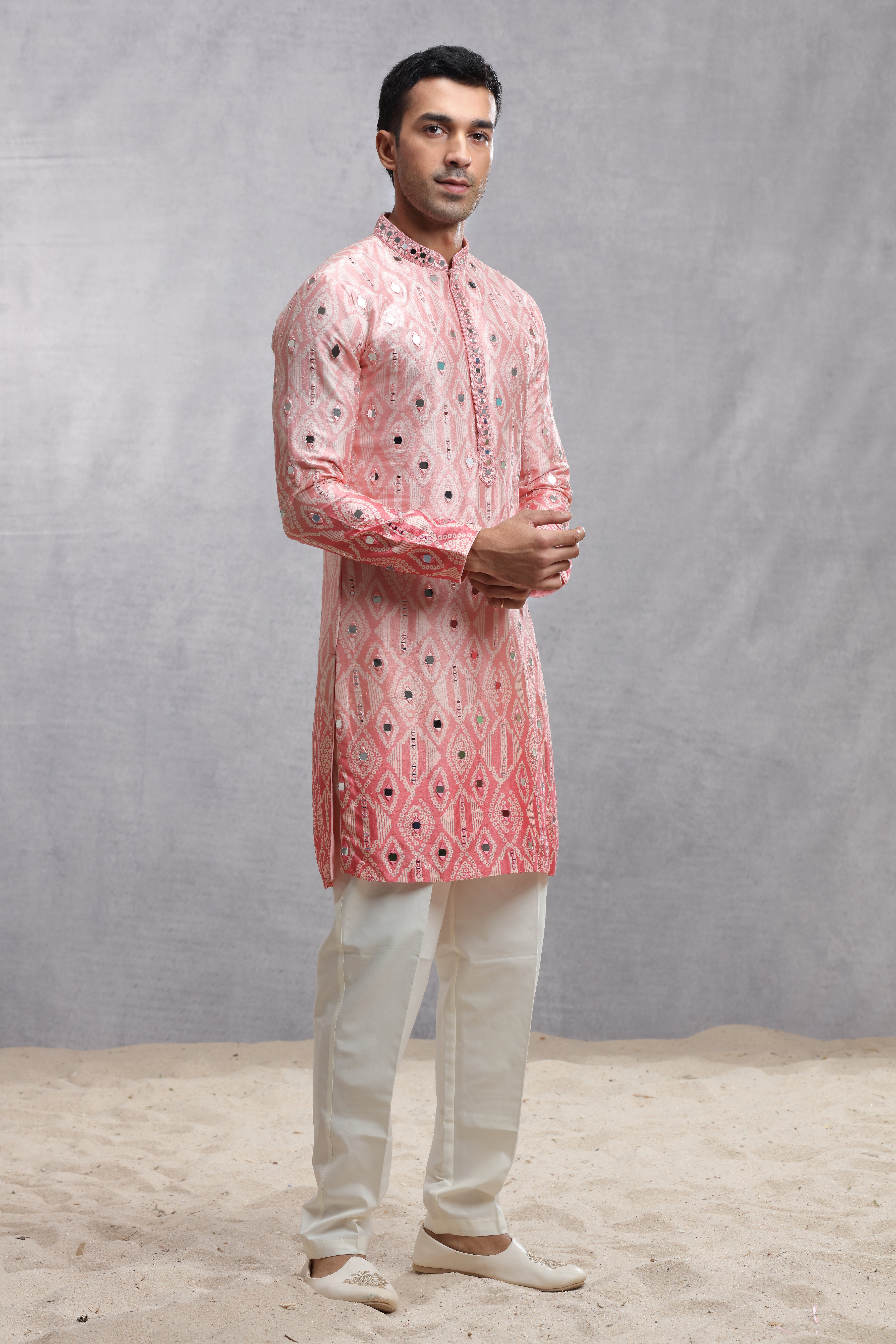 Ombre Dye Silk Kurta with Bandhani Mirror Work