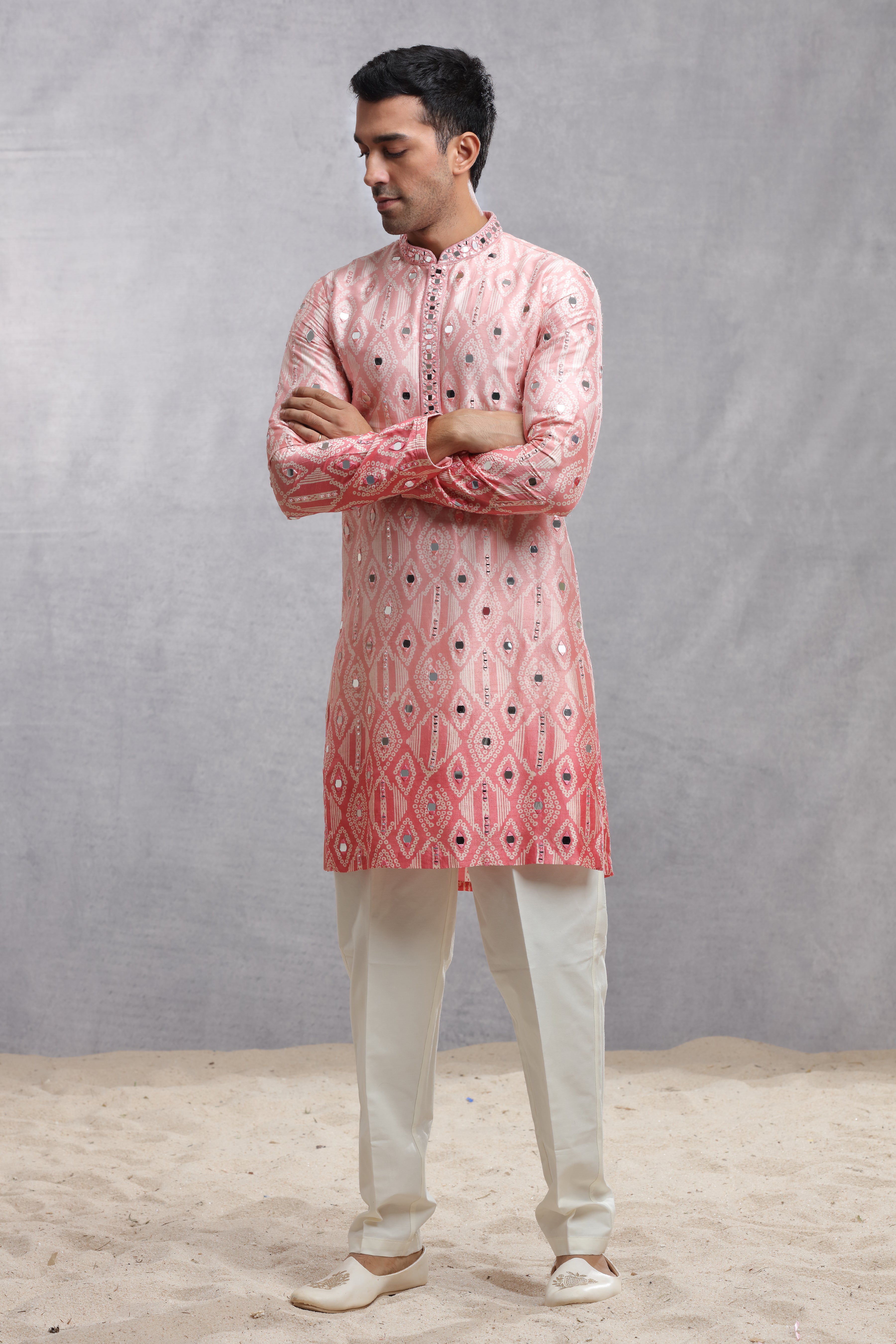 Ombre Dye Silk Kurta with Bandhani Mirror Work