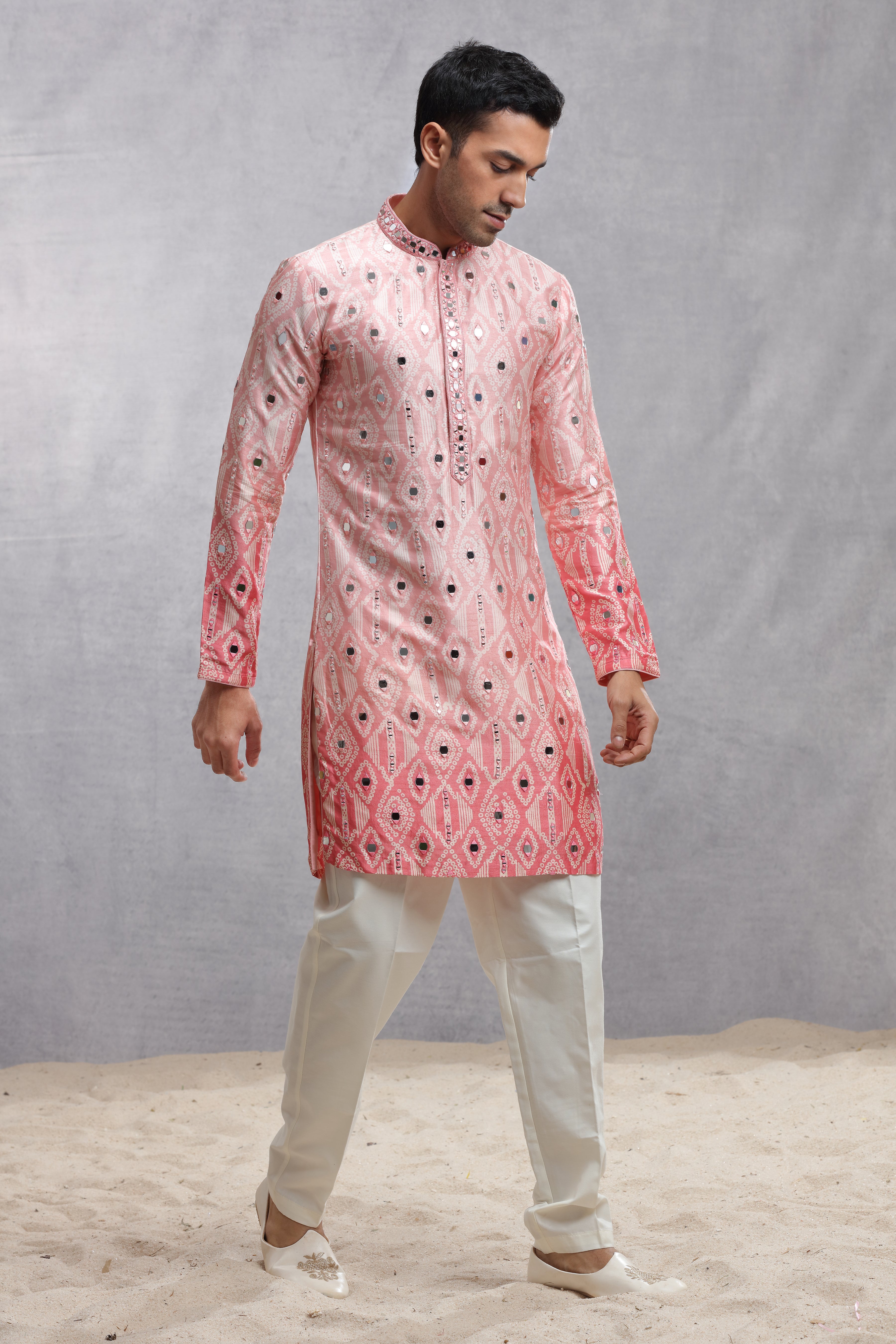 Ombre Dye Silk Kurta with Bandhani Mirror Work