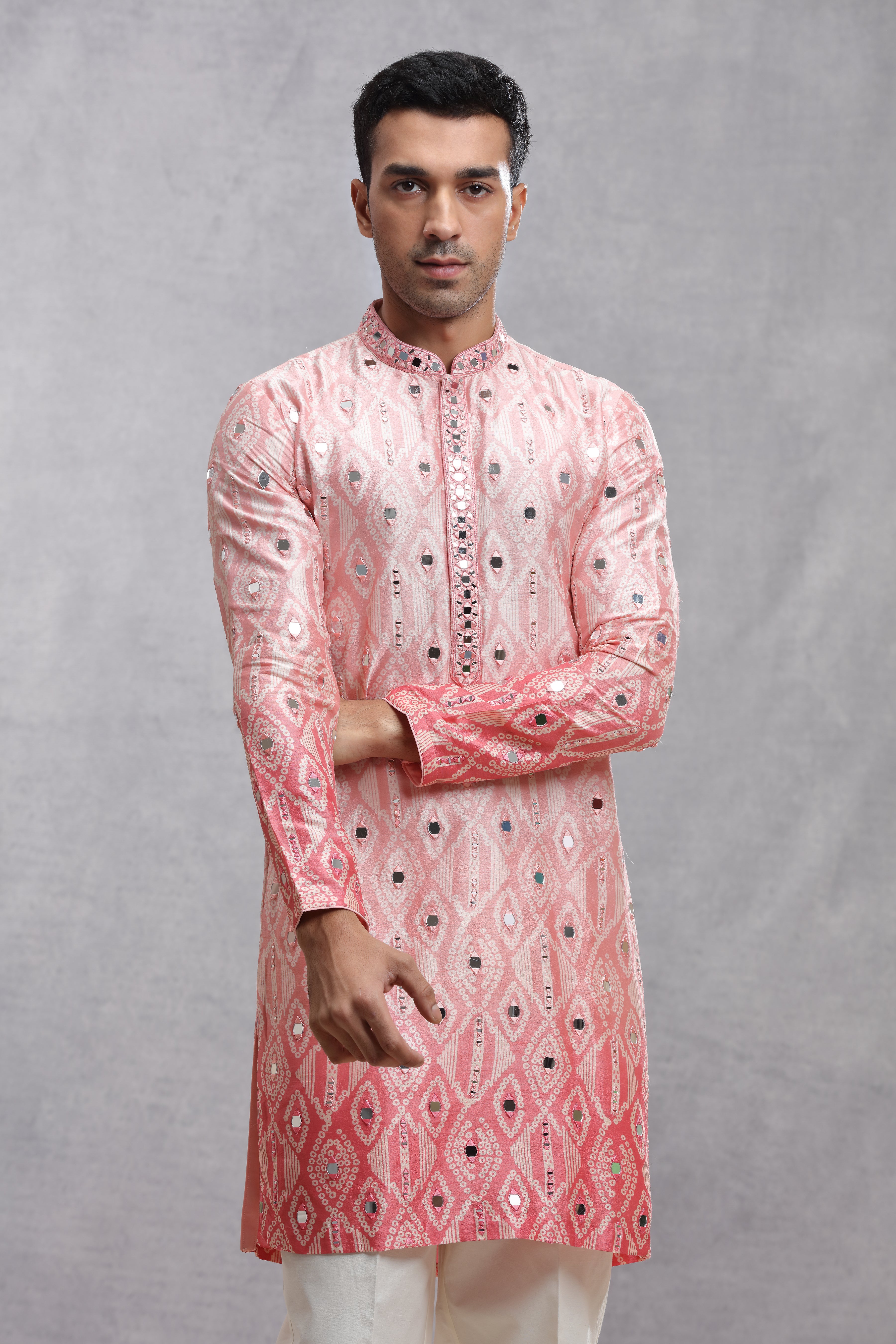 Ombre Dye Silk Kurta with Bandhani Mirror Work