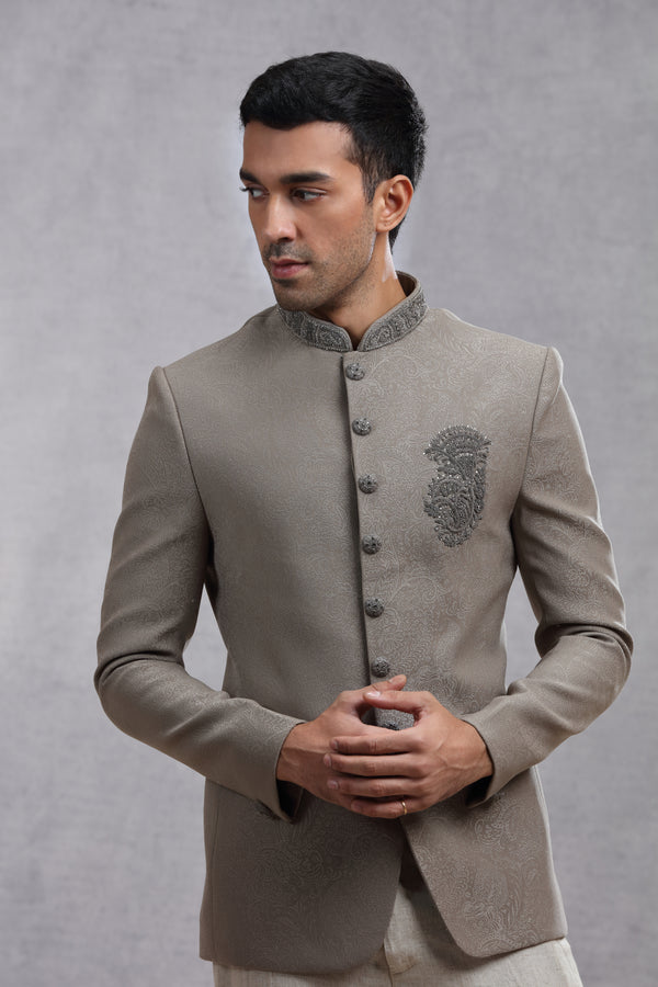 Black and White Jodhpuri Suit with Bead & Cutdana Work