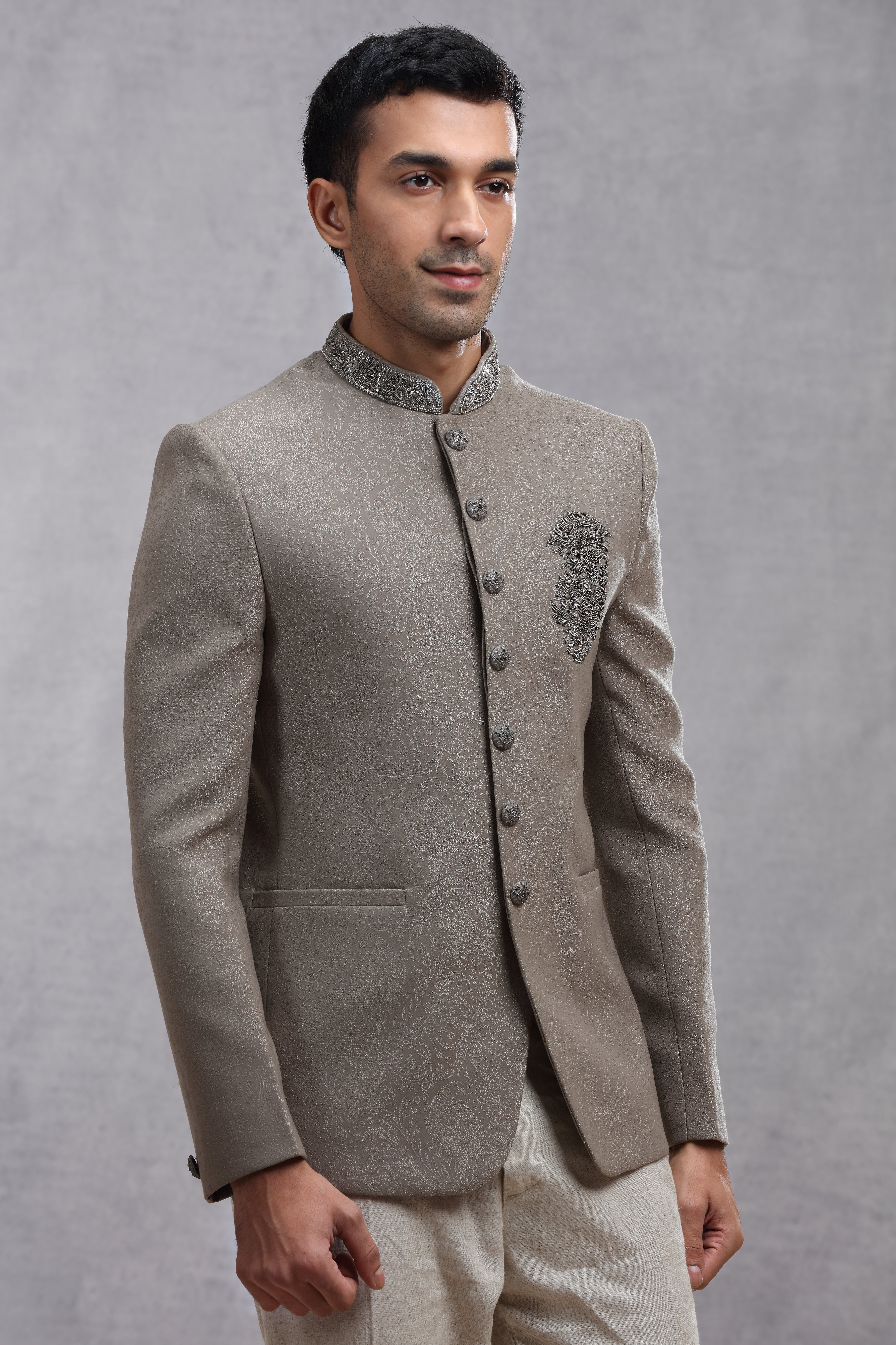 Black and White Jodhpuri Suit with Bead & Cutdana Work