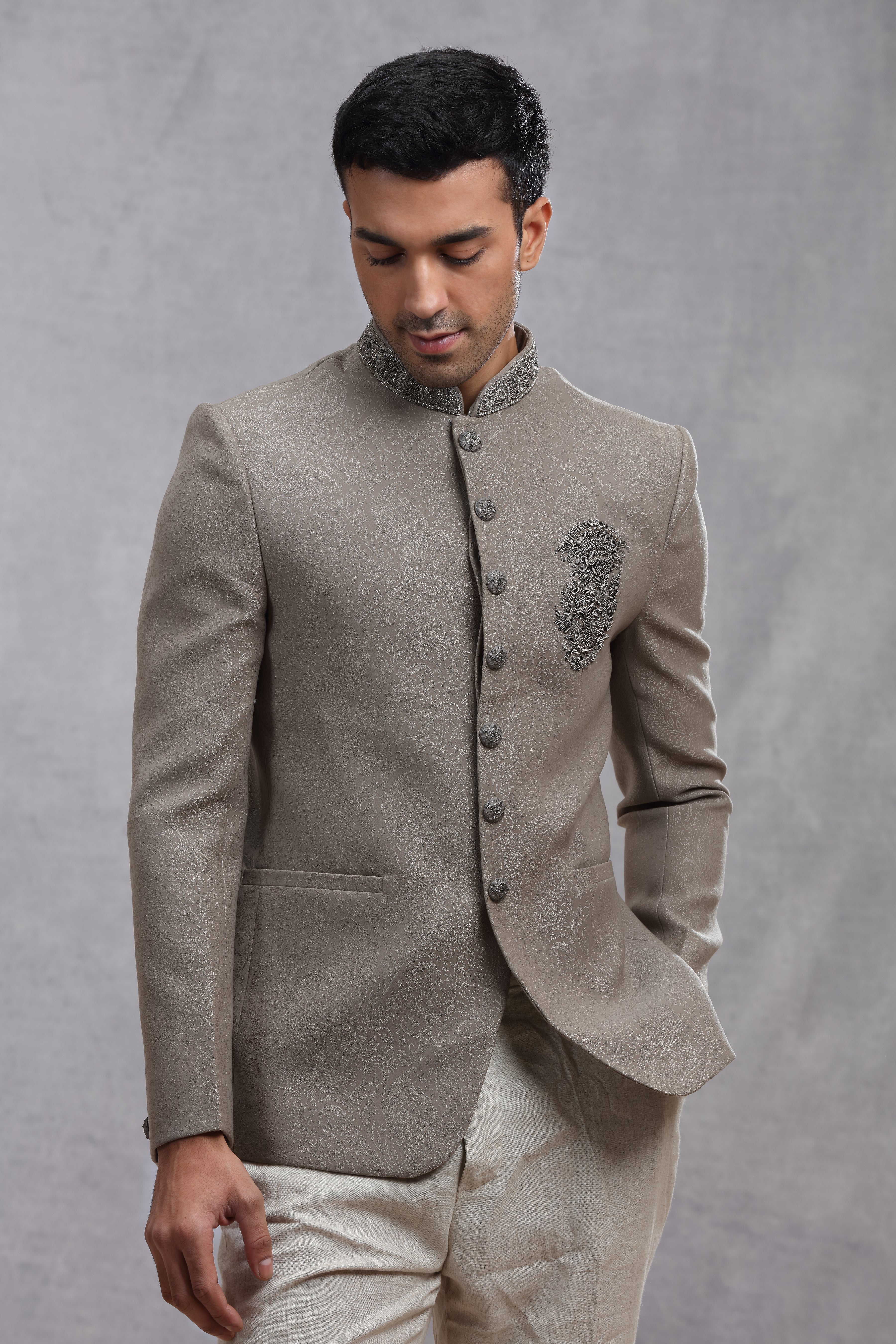 Black and White Jodhpuri Suit with Bead & Cutdana Work