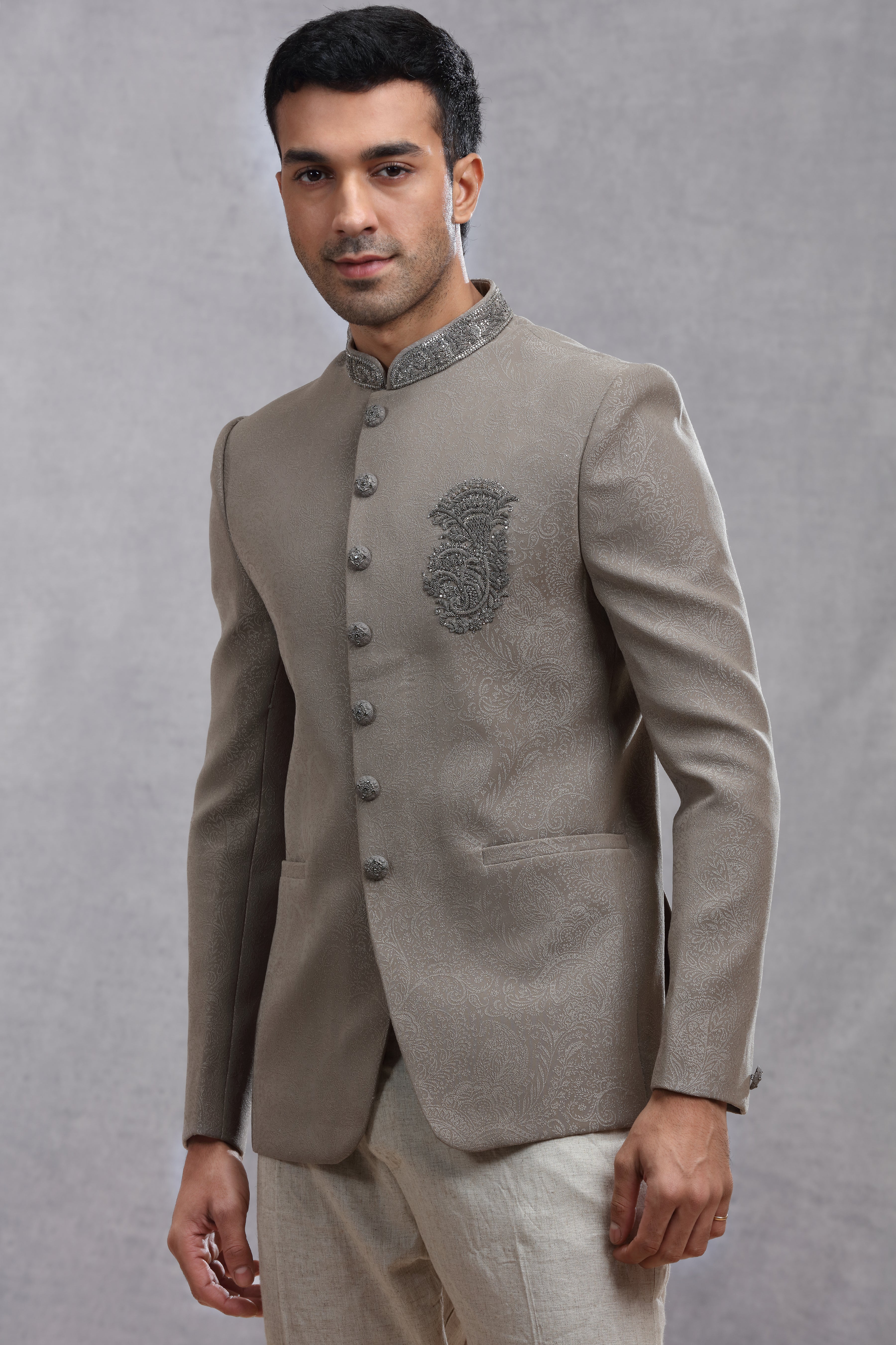 Black and White Jodhpuri Suit with Bead & Cutdana Work