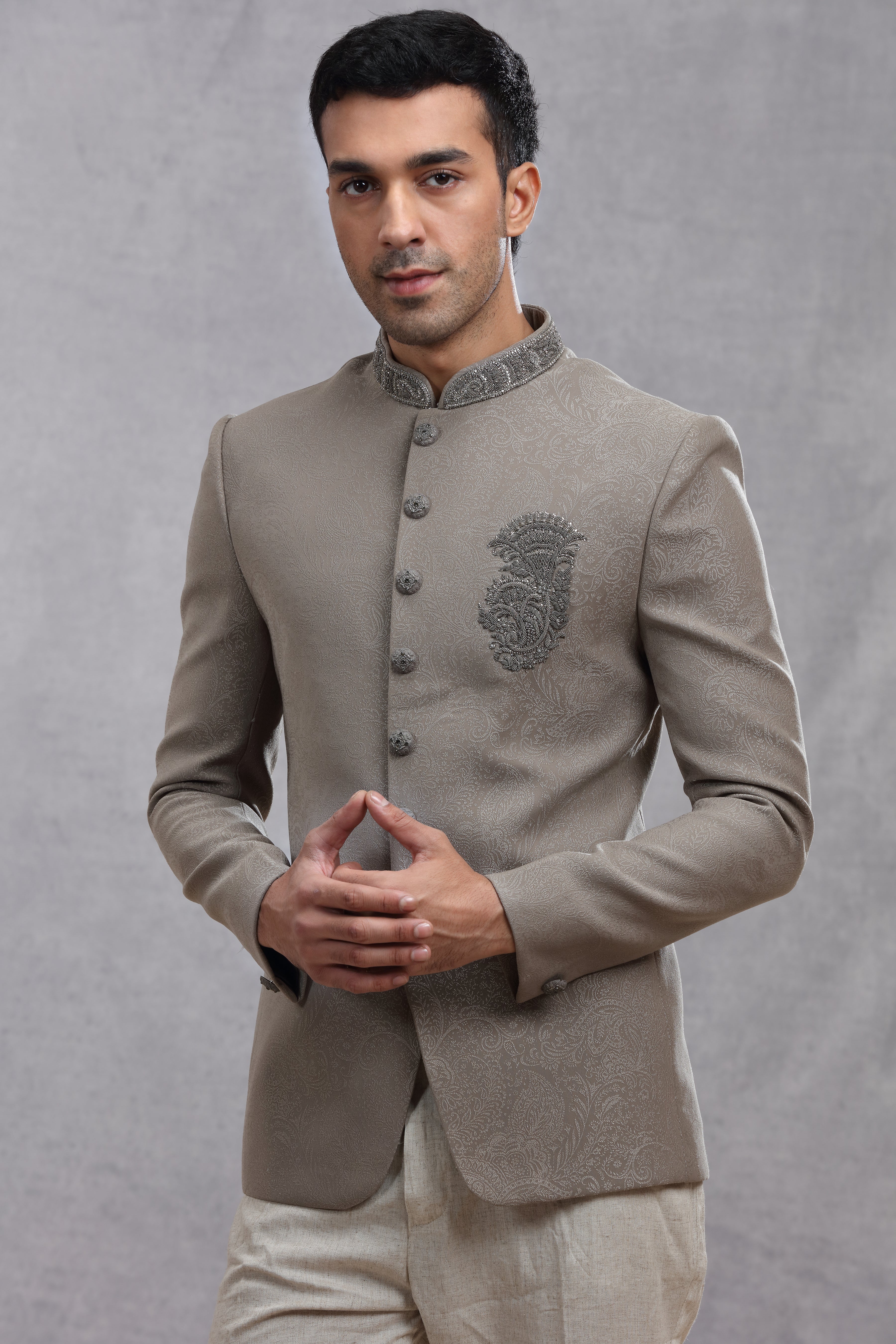 Black and White Jodhpuri Suit with Bead & Cutdana Work