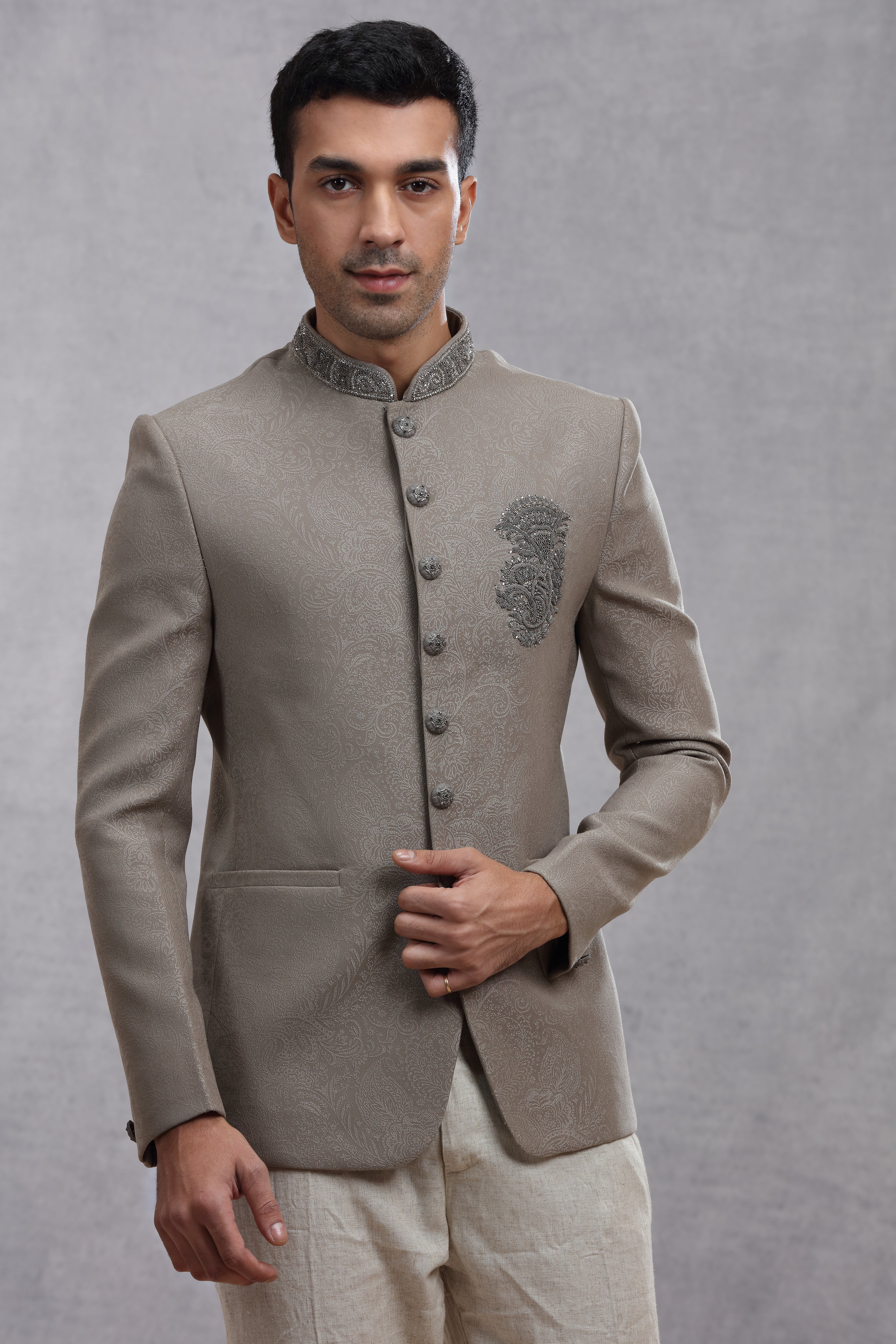 Black and White Jodhpuri Suit with Bead & Cutdana Work